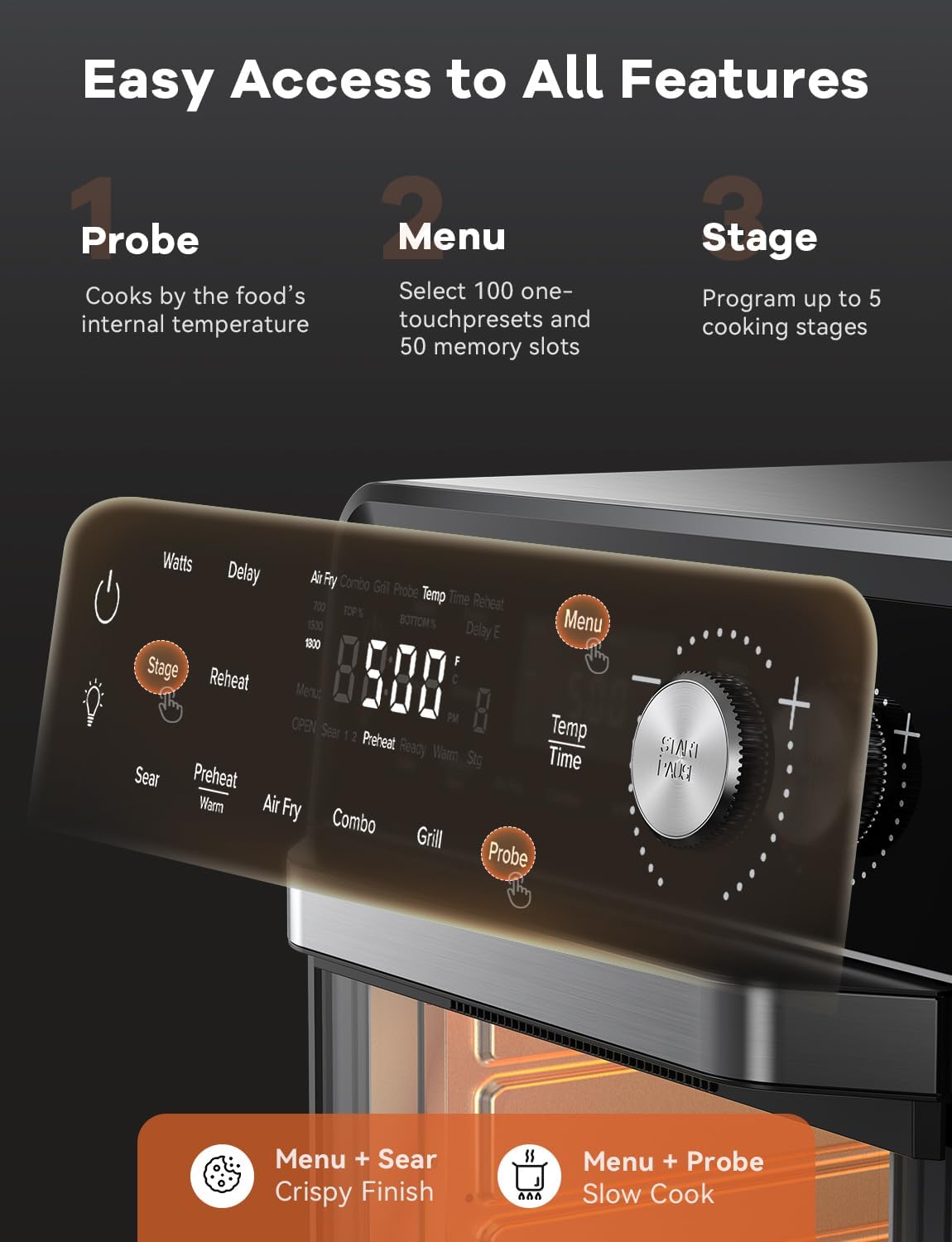 Nuwave Air Fryer Grill Oven Combo, TRUE Char & Flavor, 100 in 1 Super Convection Toaster Oven Countertop, Excellent Thermal Insulation, POWERPORT™ Plug-In Grill, 550°F, Stainless Steel