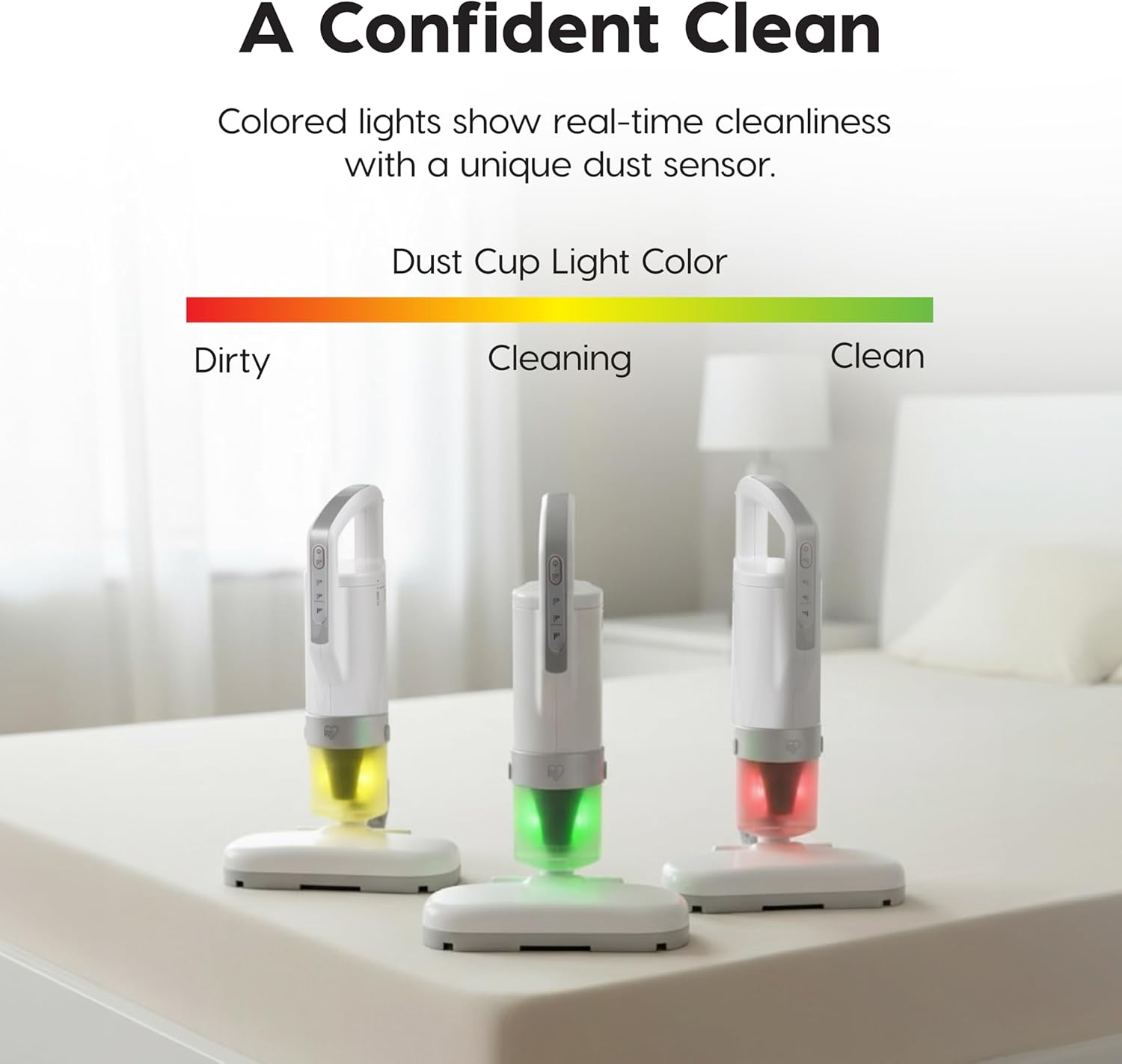 IRIS USA Handheld Corded Mattress Vacuum Cleaner, Dust Sensor, 120V, Pet Hair Remover, 6,500 BPM Agitator, Cyclonic HEPA Filter Sofas, and Upholstery, White