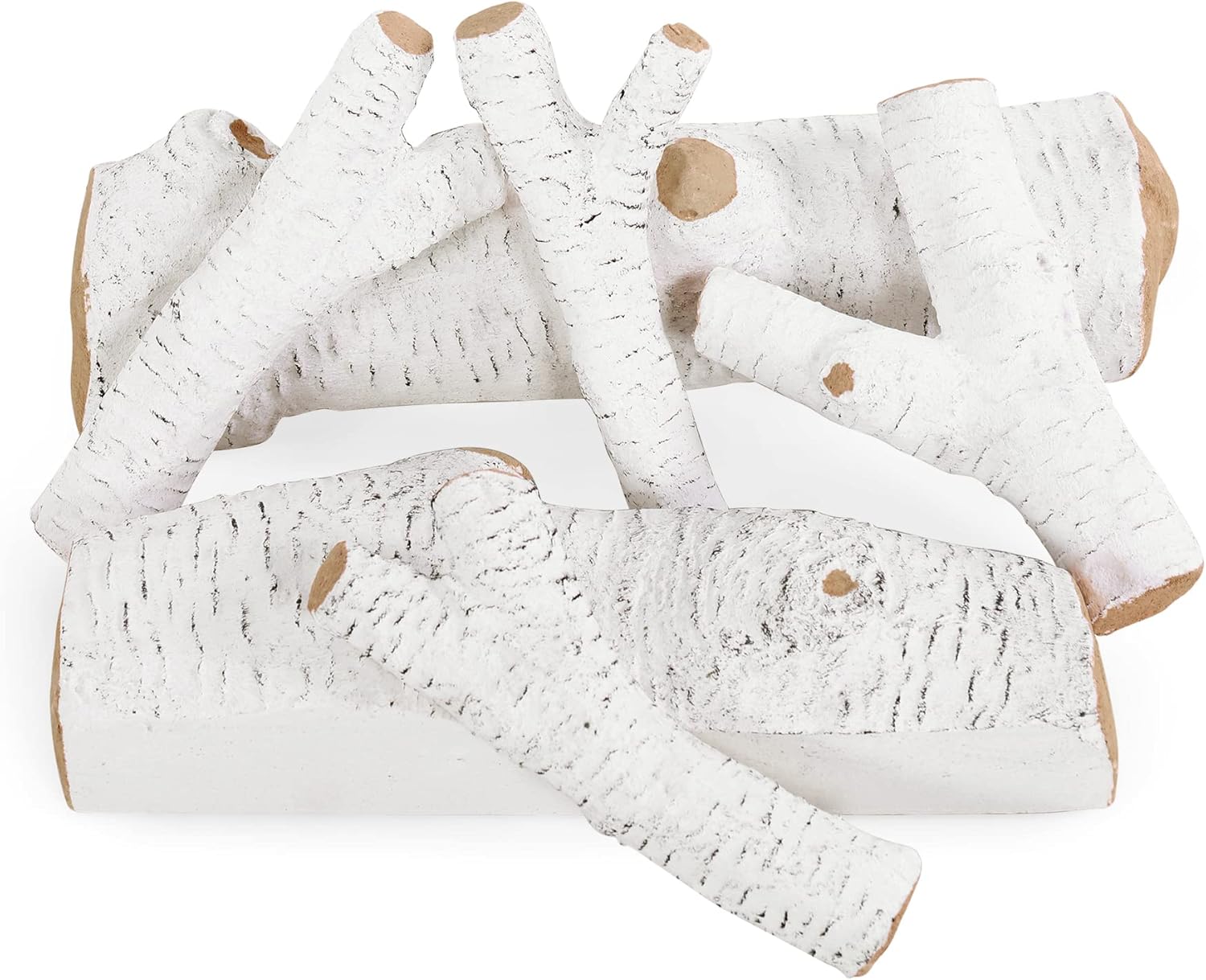 MAISON ARTS 6 Piece Ceramic Wood Gas Fireplace Logs White Birch Decorative Logs for All Types of Indoor & Outdoor Firepits