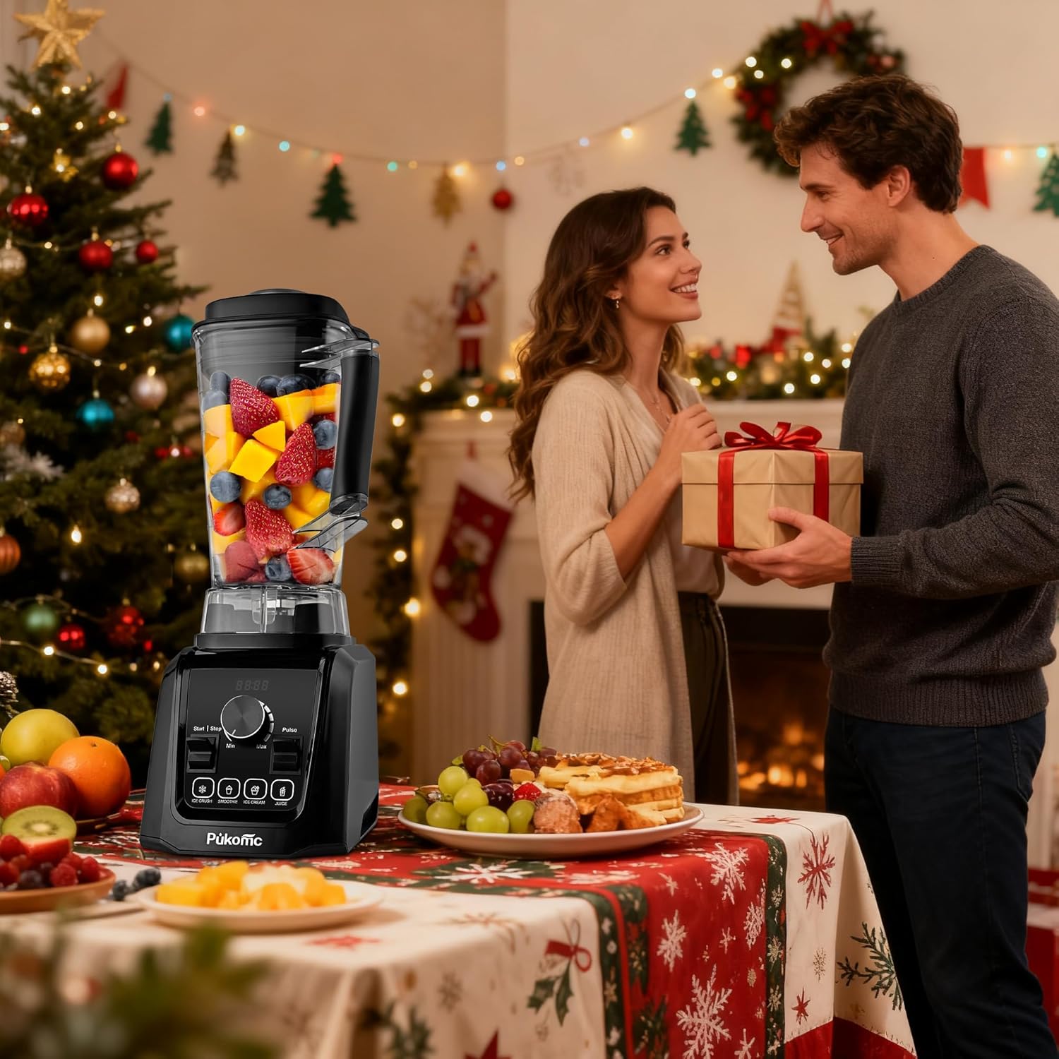 Pukomc Blender for Smoothies with 65Oz Large Capacity, 1200W Powerful Motor Blenders for Kitchen, 4 Presetting & 9 Speeds, Countertop Blenders for Ice Crush, Ice Cream, Frozen Drinks, with LED Display