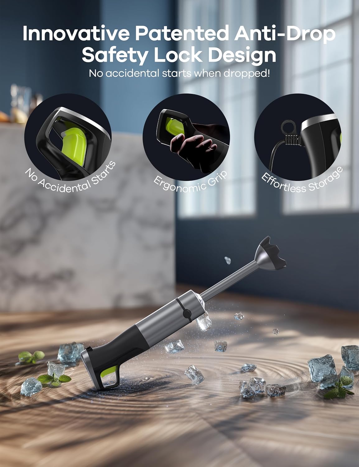 Ganiza Immersion Blender, Max 1200W Heavy Duty Hand Blender with Time Display & Variable Speed Trigger, 9-in-1 Electric Handheld Mixer with Chopper Whisk Frother Beaker Ideal for Soup Puree Smoothies