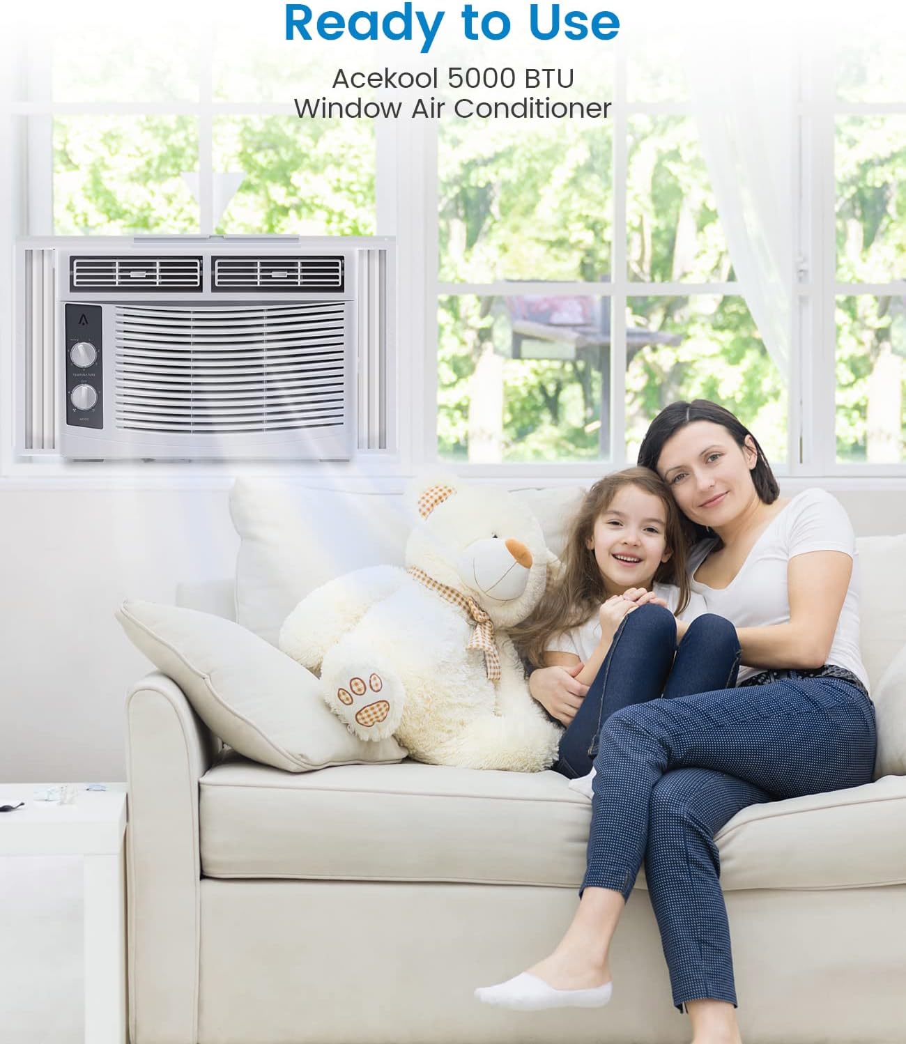 5000 BTU Air Conditioner Window Unit, Fast Cooling to 150 Sq.Ft. Window AC Unit with Easy-to-Use Mechanical Controls, Energy Savings, Quiet Operation, 110-115V