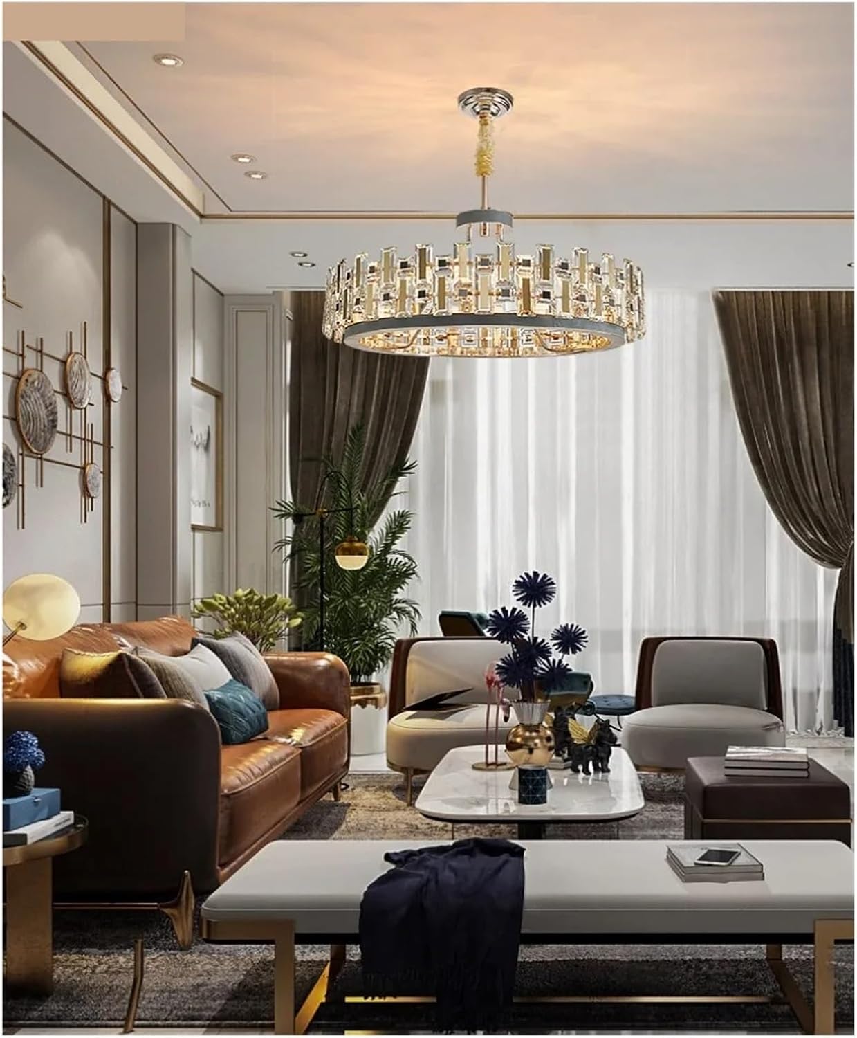 K9 Crystal Luxury LED Chandelier Postmodern Creative Leather Lighting Hanging Fixtures for Dining Living Room Bedroom Villa Decor,Household