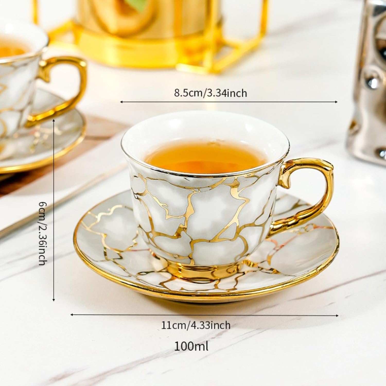 6件套Ceramic coffee cup, plate set, gold edged cup, commercial American exquisite ceramic water cup set, household cup, coffee cup