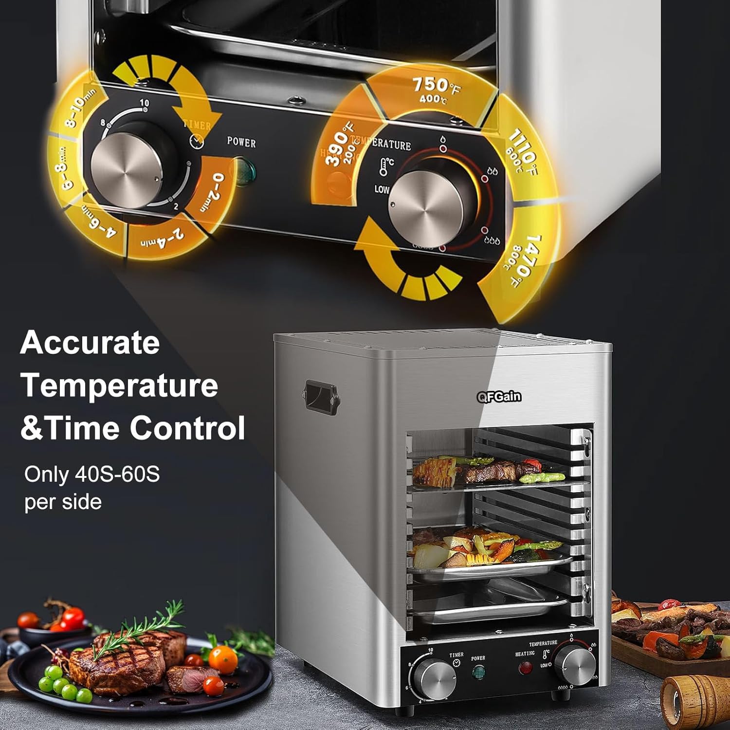 1700W Electric Steak Broiler, Indoor Commercial Steak Grill, Automatic Steak Smoker Broiler, Toaster Oven Microwave Combo, Air Fryer Oven, Time Temp Adjust,110V