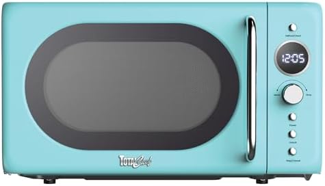 Total Chef Retro Microwave Oven | 20L / 0.7 Cu Ft | Quick Start & Defrost By Weight/Time | 8 Pre-set Cooking Modes For Coffee, Rice, Pasta, Potato, Reheat, Fish, Pizza, Popcorn | 700W | Blue