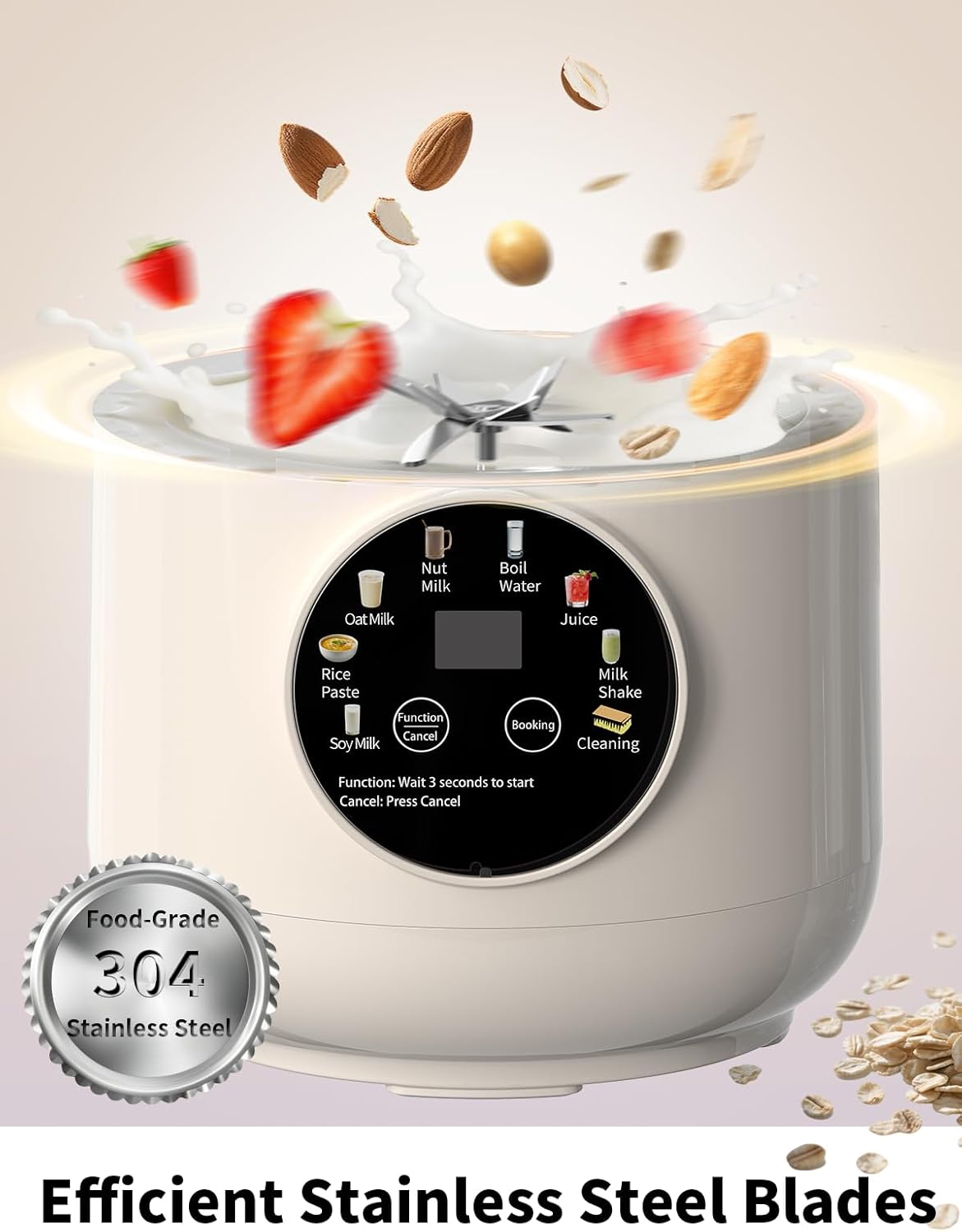 8 in 1 Nut Milk Maker Machine, 50oz Automatic Soy Milk Maker with 10 Blades, Blender for Plant Based Milk, Oat, Almond, Juice, Rice Paste &More with Delay Start, Keep Warm, Boil Water, Self Cleaning