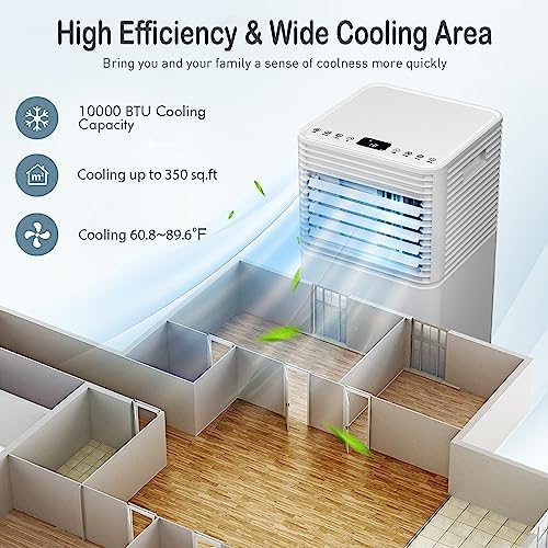 SIMOE 4-in-1 Portable AC, 10000BTU Portable Air Conditioner Unit for room Cooling up to 350 sq.ft, with Remote Control, 24H Timer & Window Kit, Built-in Fan, Cooling, Dehumidifier & Sleep Modes