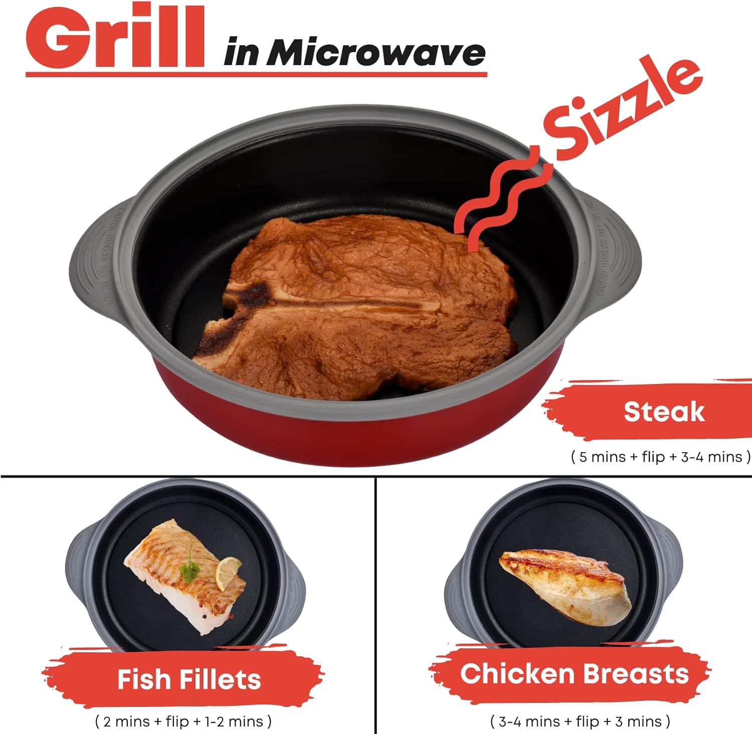 MACONEE 2-in-1 Microwave Cookware: Frying Pan Skillet with Grill & Crisper Pan and Bacon Crisping Tray - For Frying, Grilling, and Crisping Foods