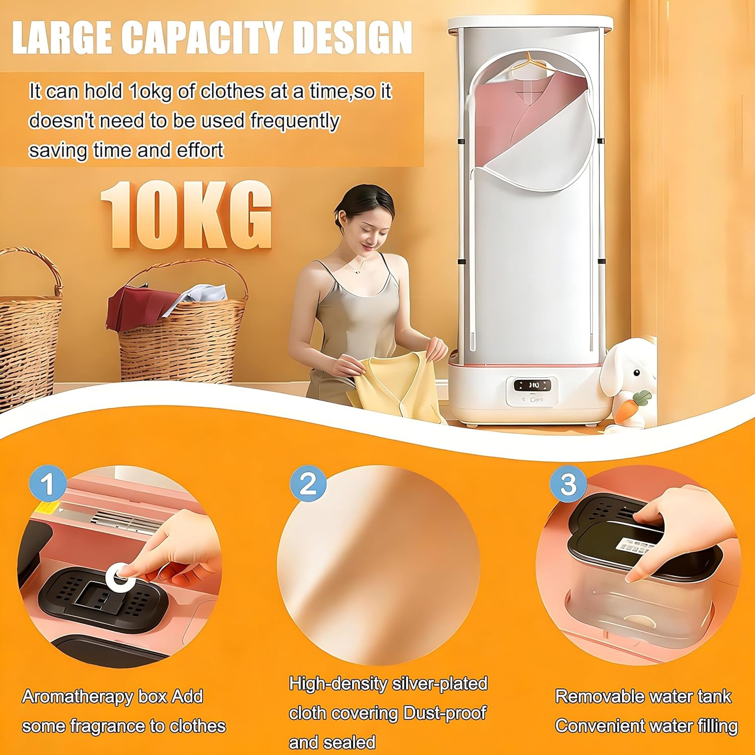 Portable Steam Press Ironing Machine, Portable Dryer with 360° Hot Air Circulation Intelligent Timing Dry Clothes, Automatic Garment Care, One-Key Care, Quick-Drying Steam