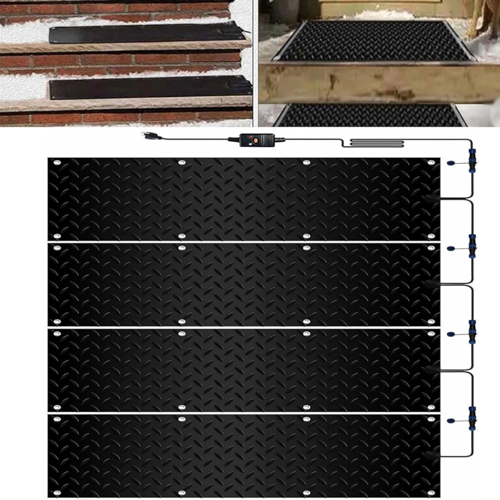Heated Snow Melting Mats for Entrances 1/2/3/4/5 pcs Heated Outdoor Mats for Stairs- w/Power Cord, Slip-Proof Design for Extra Traction, Winter Outdoor Snow Mat(4 Pcs-10inx35.4in (25.4x90cm))