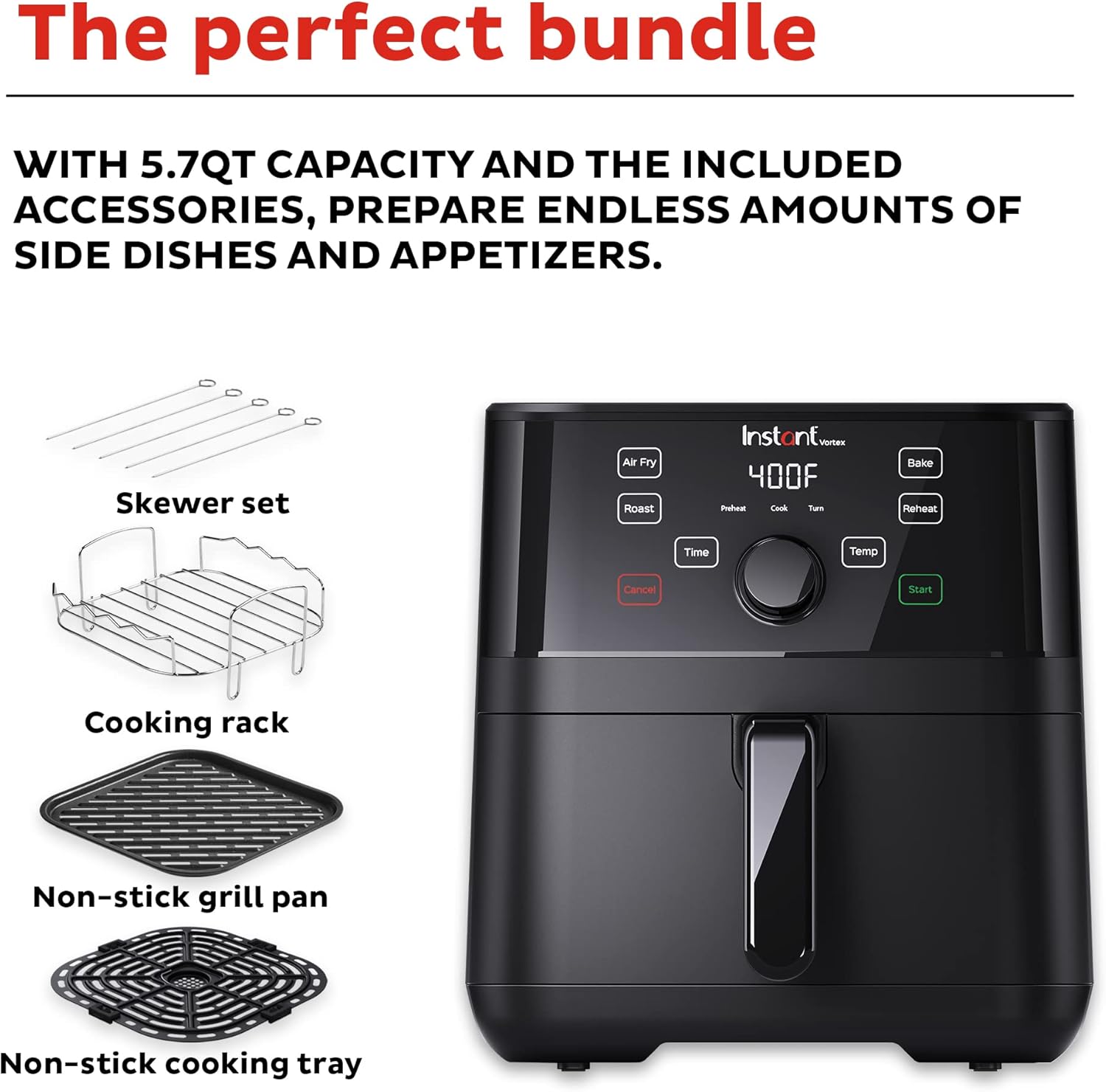 Instant Pot Vortex 5.7QT Air Fryer With Accessories, Custom Smart Cooking Programs, 4-in-1 Functions that Crisps, Roasts, Bakes and Reheats, 100+ In-App Recipes, from the Makers of Instant Pot, Black