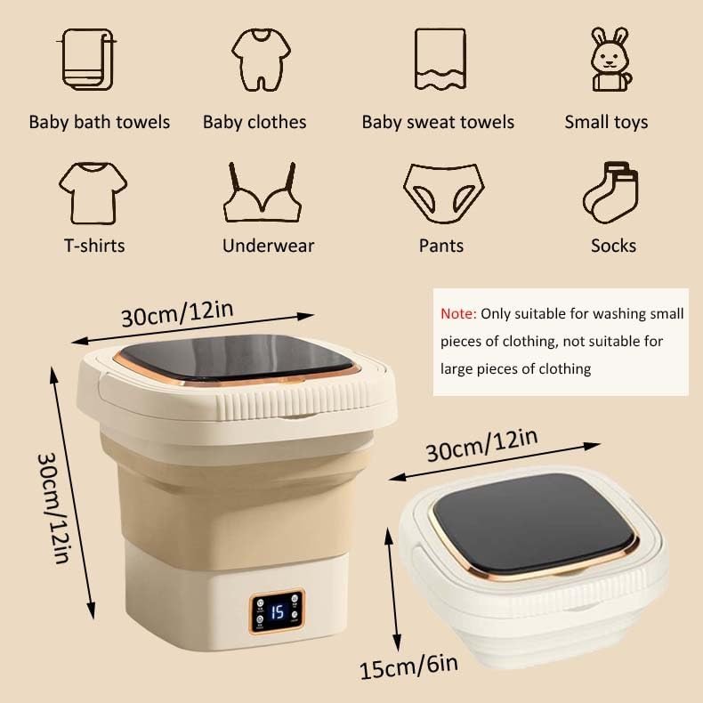 Foldable Washer and Dryer Portable Washing Machine with Dehydration Basket 9L Large Capacity for RVs Camping Apartments Dorms(Cream Yellow)