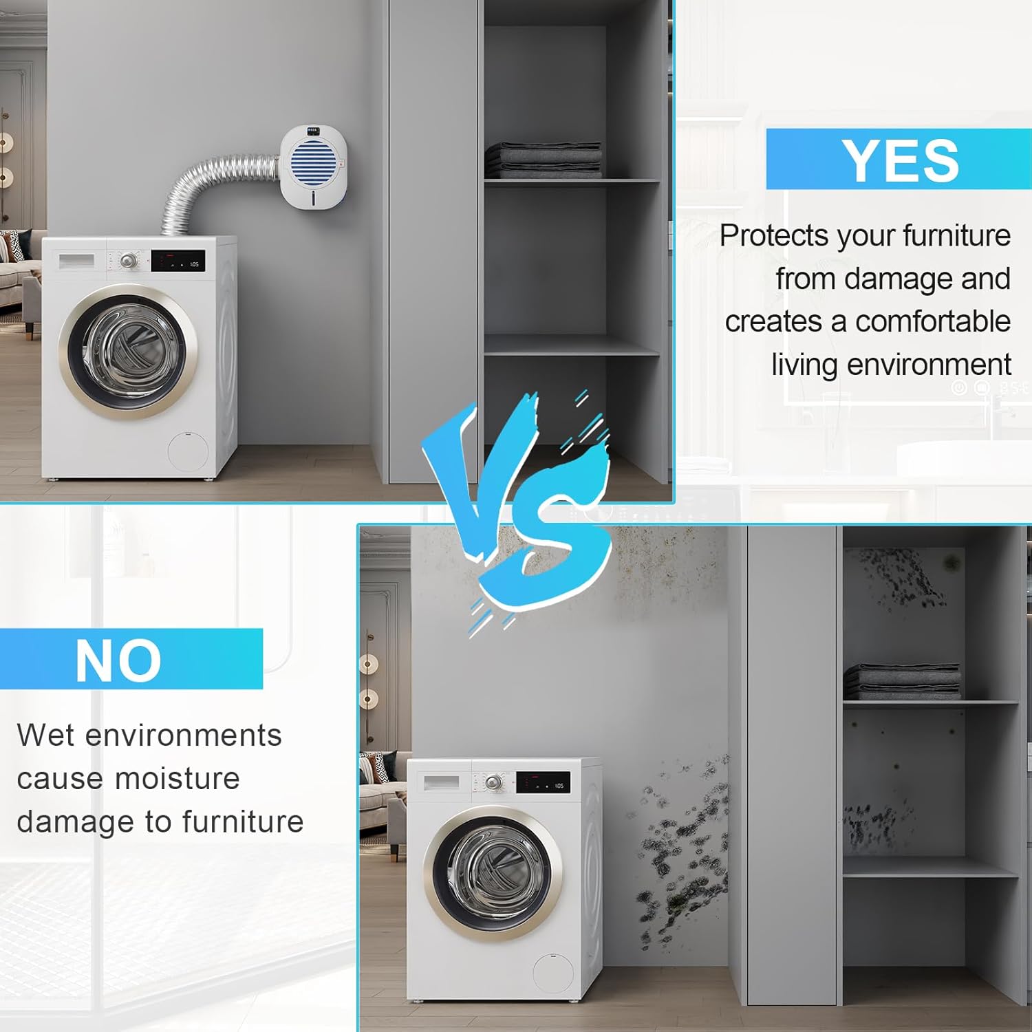 Upgrade 4-in-1 Indoor Dryer Vent Box With Dehumidifier for Protect Furniture, Electric Dryer Kit, Lint Trap, Intelligent Temperature and Humidity Display