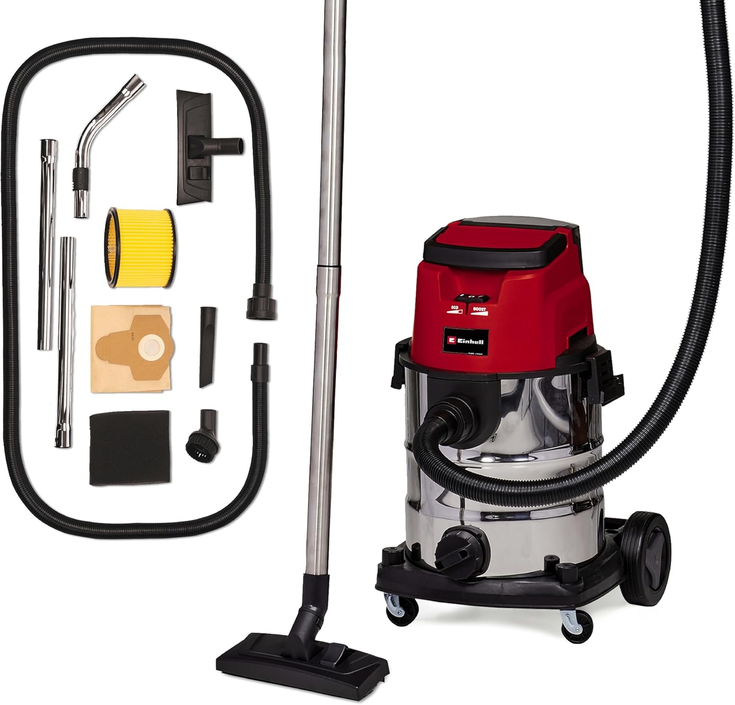 Einhell TE-VC 36/25 Li S-Solo Power X-Change Cordless Wet/Dry Vacuum Cleaner (Li-Ion, 36 V, ECO/Boost Mode, 150 mbar Suction Power, Stainless Steel Container 25 L, Without Battery and Charger),