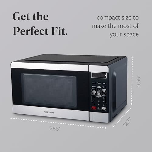 Farberware 0.7 Cu. Ft. Countertop Microwave Oven – 700 Watts Power, Auto Cook Settings, Defrost, Easy Clean and Child Safety Lock - Stainless and Black
