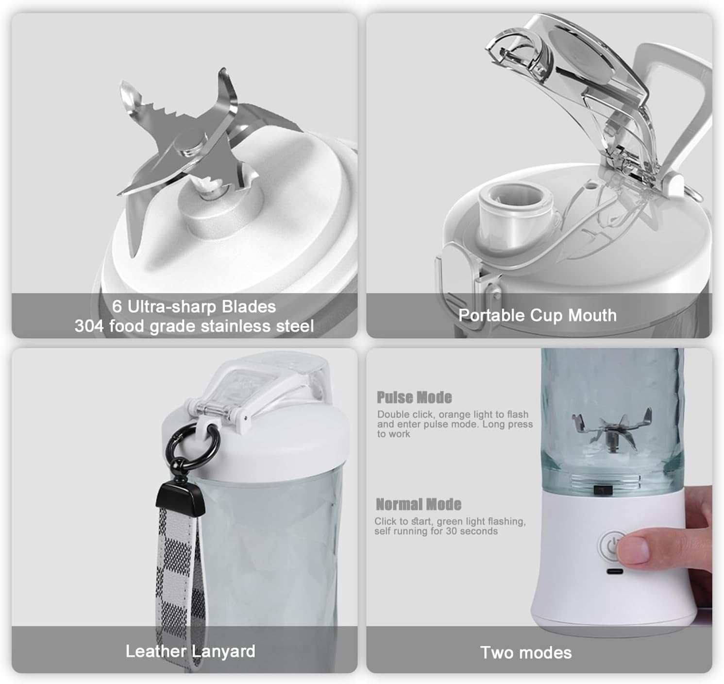 TARSHYRY Blender Smoothie Maker, Mini Stand Mixer Portable for Shakes and Smoothies with 6 Blades Stainless Steel Starter with Travel Lid,600 ml Bottle for Kitchen, Home, Travel (White)