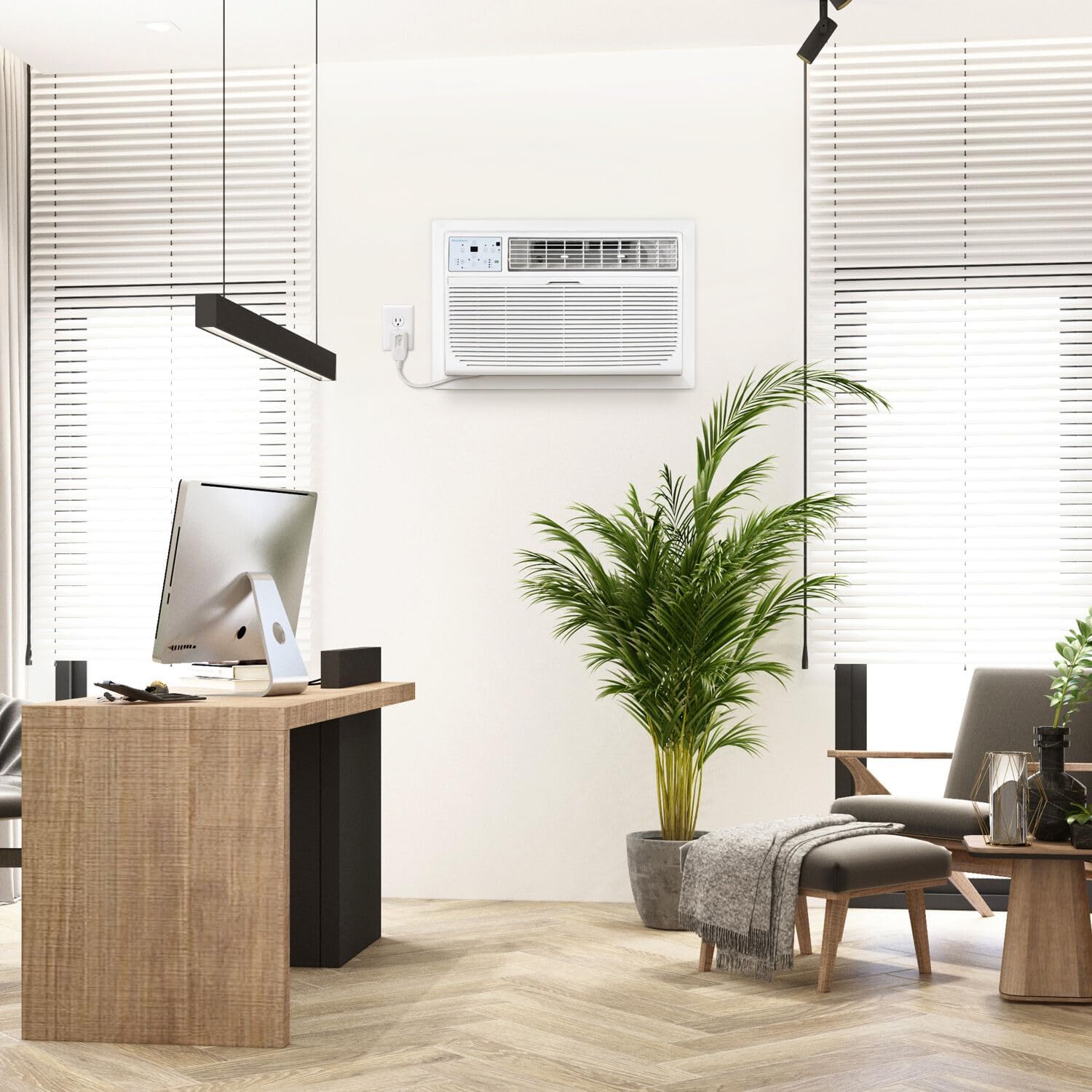 Keystone 10,000 BTU Wall Mounted Air Conditioner with Supplemental Heat and Dehumidifier, 230V, Wall AC with Remote Control for Small and Medium Sized Rooms up to 450 Sq.Ft., Quiet, High Efficiency AC