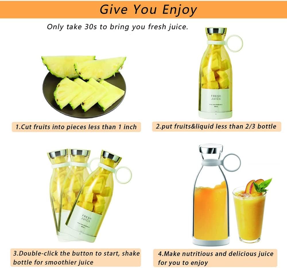 Generic 350ml Wireless Charging Rechargeable Mini Portable Fresh Juice Blender, White, Can blend fruit +/- 14 Times with a single charge