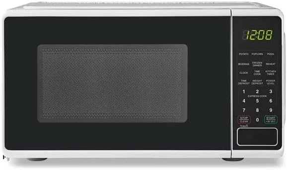 0.7 Cu ft Countertop Microwave Oven, 700 Watts, White - Compact Kitchen Appliance with Digital Display, 10 Power Levels, Defrost Function, and Timer