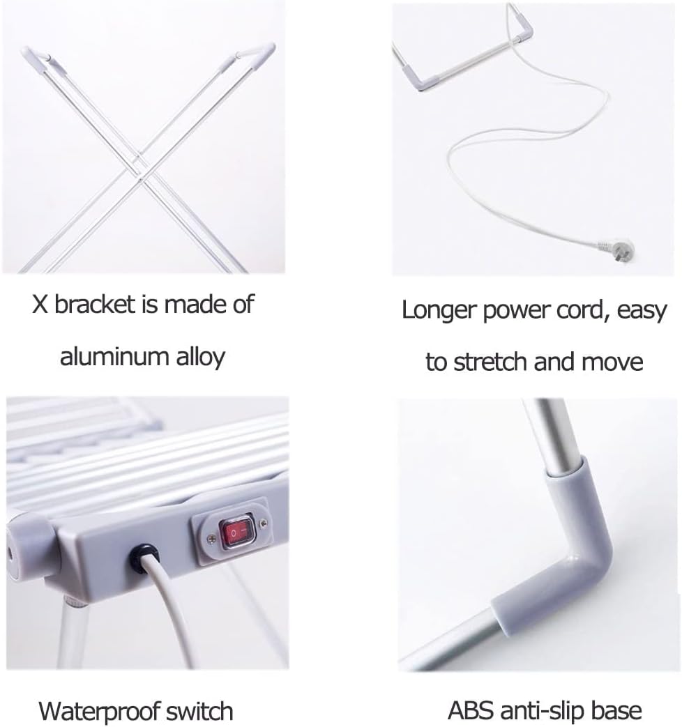 Folding Clothes Airer with Wings - Portable Electric Heated Clothes Dryer with Wings - Energy-Efficient Indoor Airer Wet Laundry Drying Horse Rack