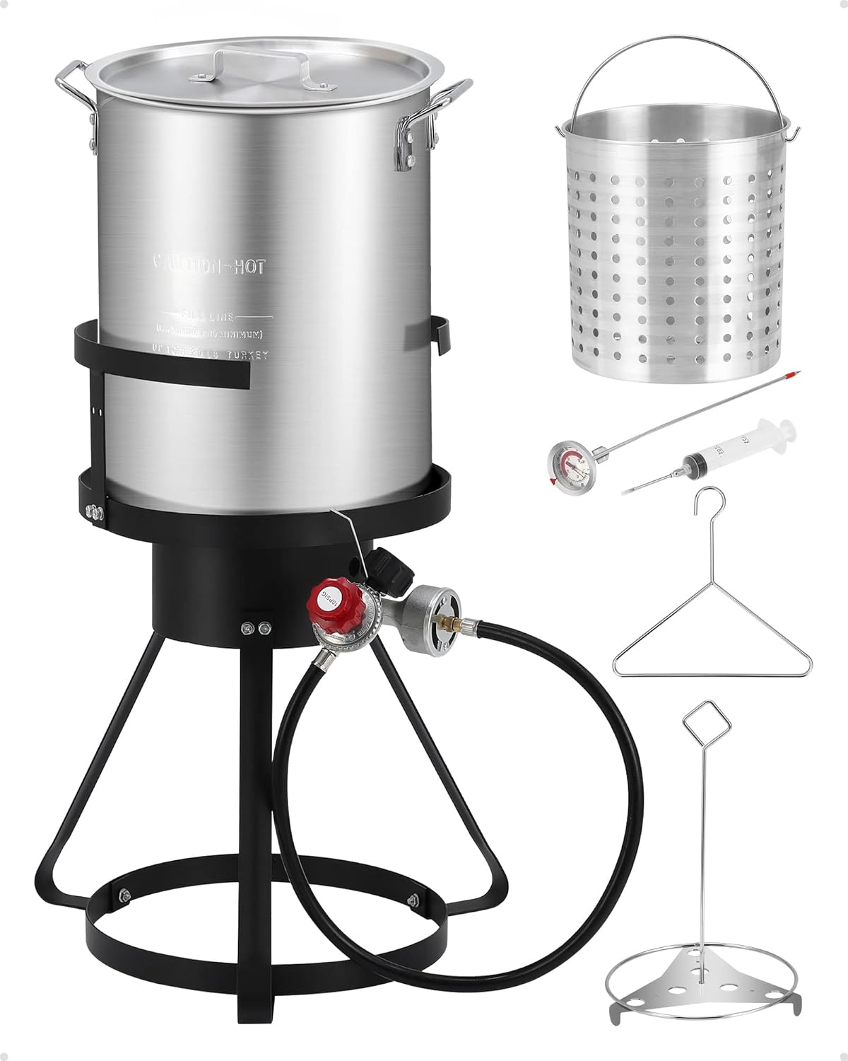 30QT Turkey Fryer Propane Burner Kit [54,000 BTU] Seafood Boil Pot With Basket Kit, Ideal for Outdoor Cooking