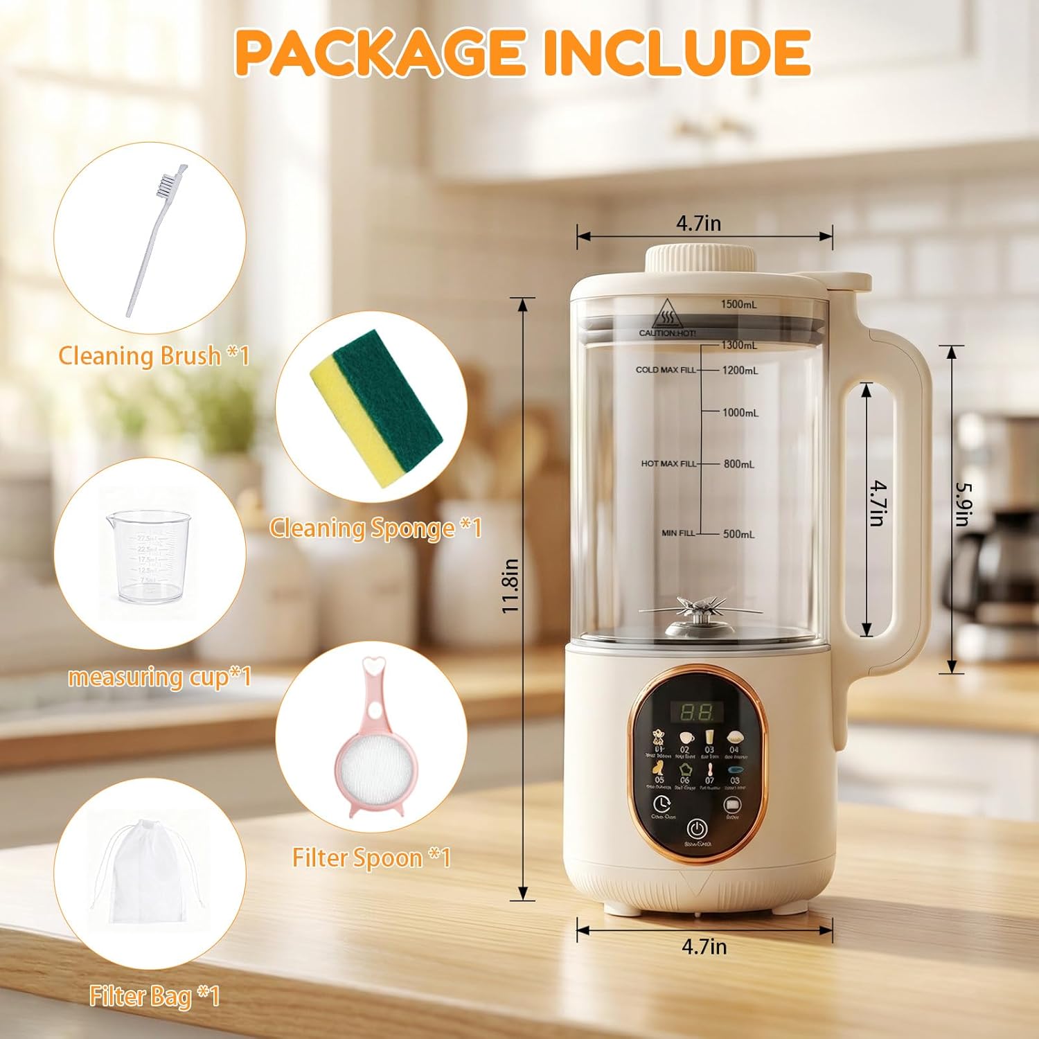50oz Nut Milk Maker Machine, Soy Milk Maker, 800W |12 Hours Timer |Auto-Clean, 10 in 1 Homemade Automatic Plant-Based Milk, Soy, Almond, Oat Milk, Tomato Juice & More