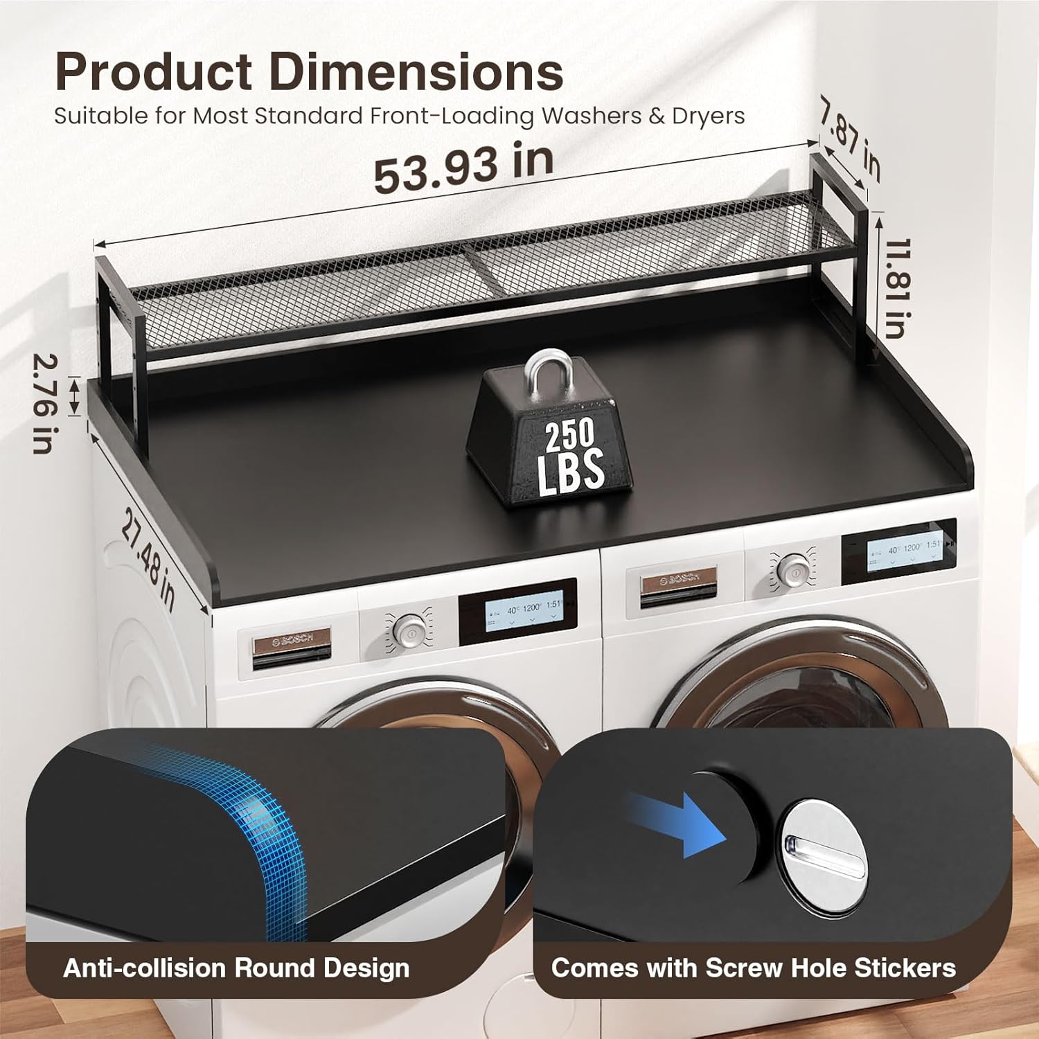 Washer Dryer Countertop with Shelf, 54