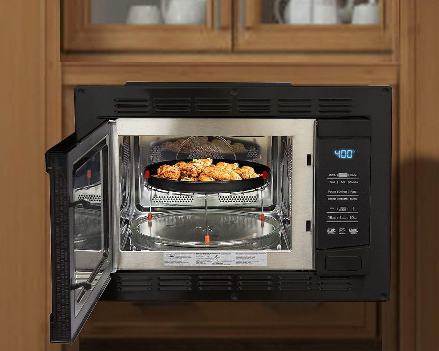Microwave Oven - 1.0 Cubic Foot | 1000W | Air Fryer & Convection | Black | Touch Control | Safety Lock | Includes Grill Rack & 12.4