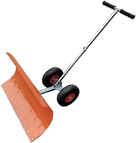 Efficient with Wheels Wheeled Snow Pusher Shovel Heavy Duty Rolling Snow Pusher with Adjustable Handle & Anti-Skid Wheels,Efficient Snow Removal Tool Suitable for Cleaning Lanes Roads Side