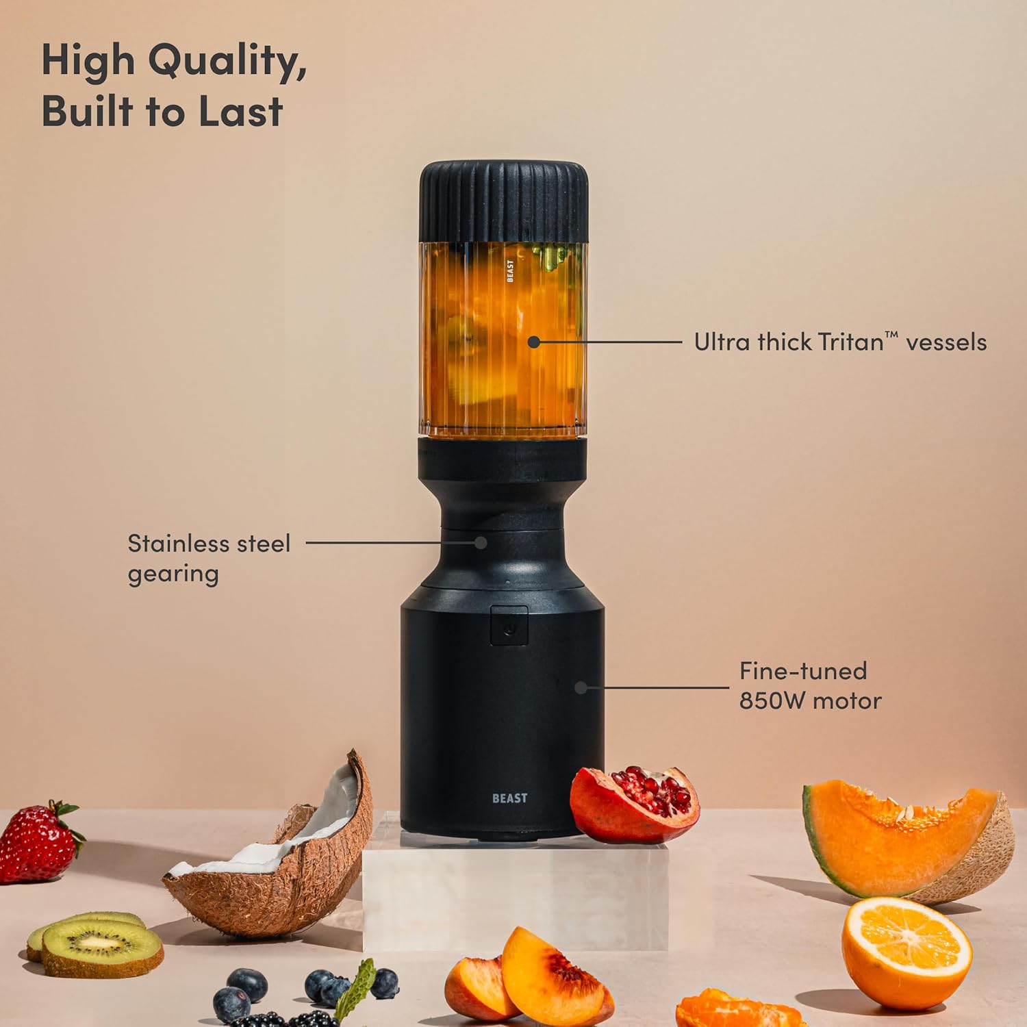 Beast Mighty 850 Plus | Premium Compact Personal Blender | Smoothies, Shakes, Dressings, Sauces | Blends Ice and Frozen Fruit | New XL Vessel | Extra Vessels, Lids and Straws | 850W (Carbon Black)