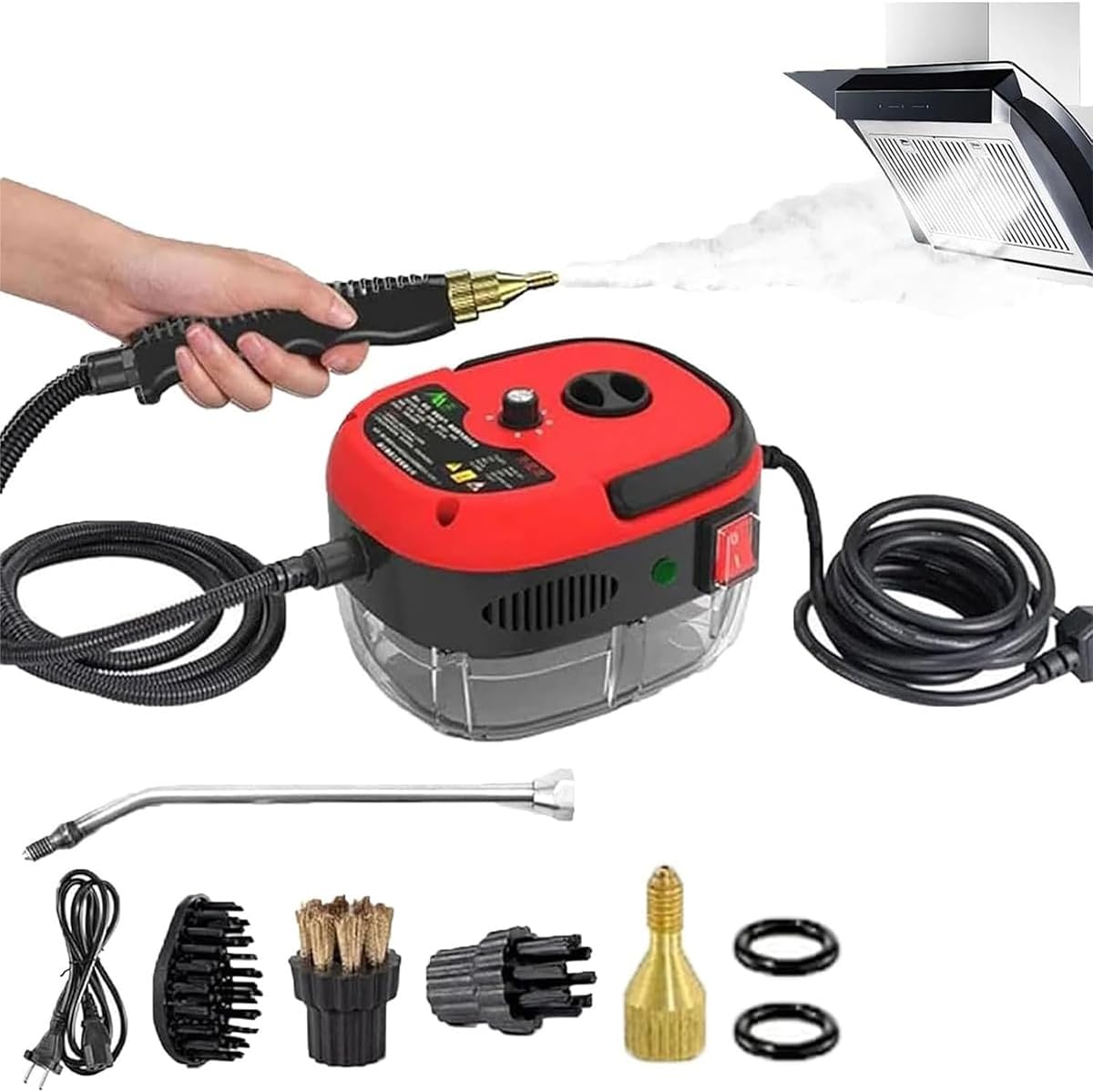 Car Steam Cleaner 2500w High-Temp Portable Machine, Shaker Plus Steam Cleaner, 2500w Handheld High-Temperature Pressurized SteamCleaner, With Gloves, for Home, Auto Detailing (Red)