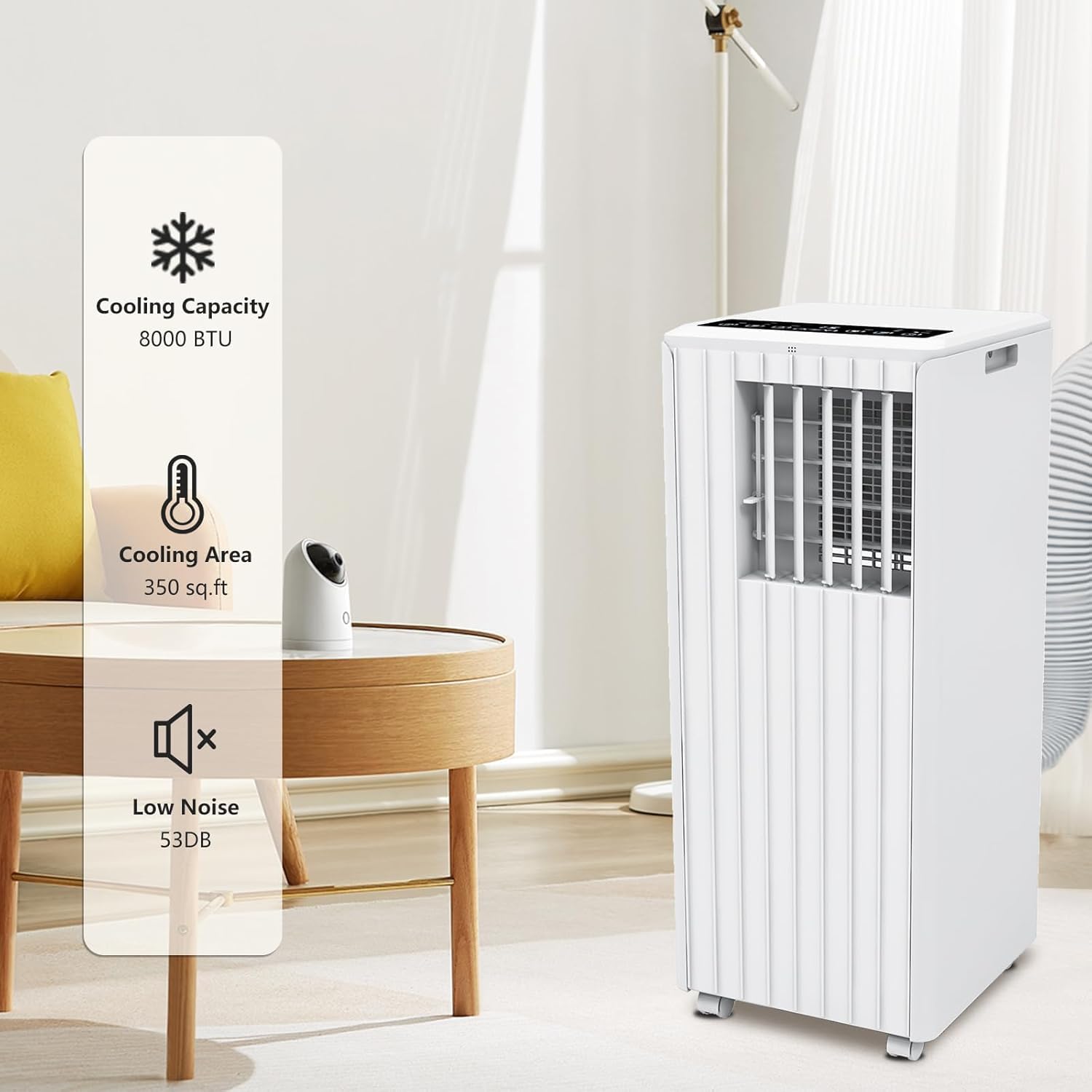 8,000 BTU Portable Air Conditioner, 3-In-1 Portable AC Unit With Cool, Dehumidifier and Fan Modes for Rooms Up to 350 Sq.Ft, Remote Control, 24 Hour Timer, Window Kits Included