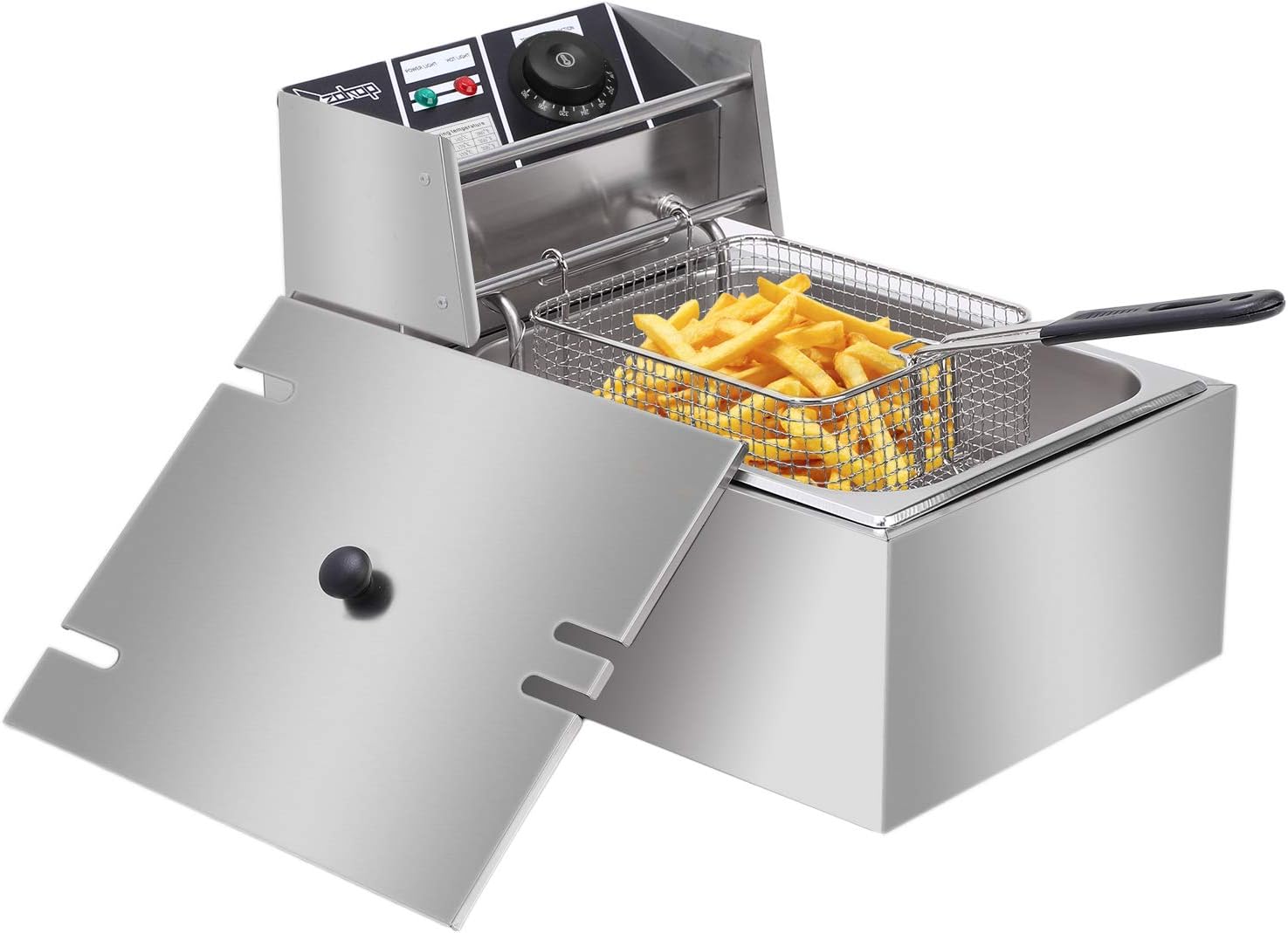 Electric Deep Fryer Stainless Steel with Basket Strainer Filter, 6.3QT/6L Capacity, for Home & Commercial Use, Countertop Kitchen Fryer for Turkey, French Fries, Donuts, 2.5KW 60Hz 110V
