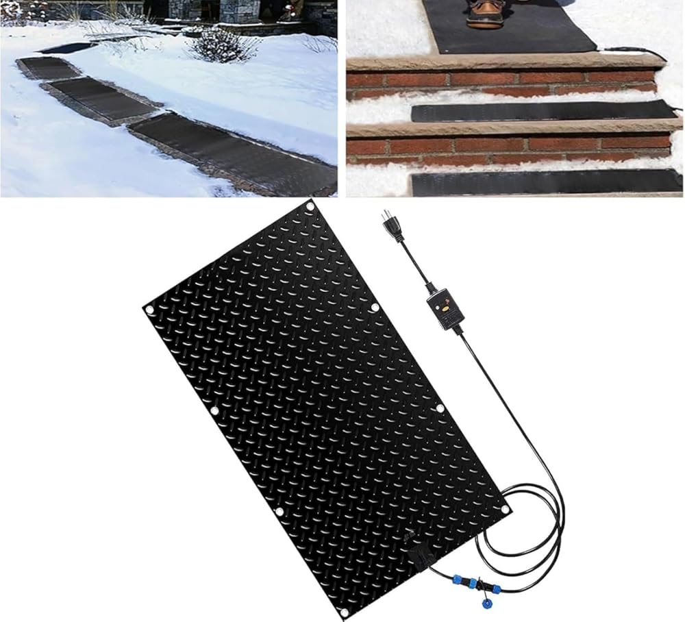 Heated Snow Melting Mats for Stairs,1/2/3/4/5 pcs Heated Snow Melting Mats Driveway,Snow and Ice Heated Pad for Winter Outdoor Stairs, Steps, Doorways, Walkways, Driveway(1 Pcs,10x48in/(25.4x
