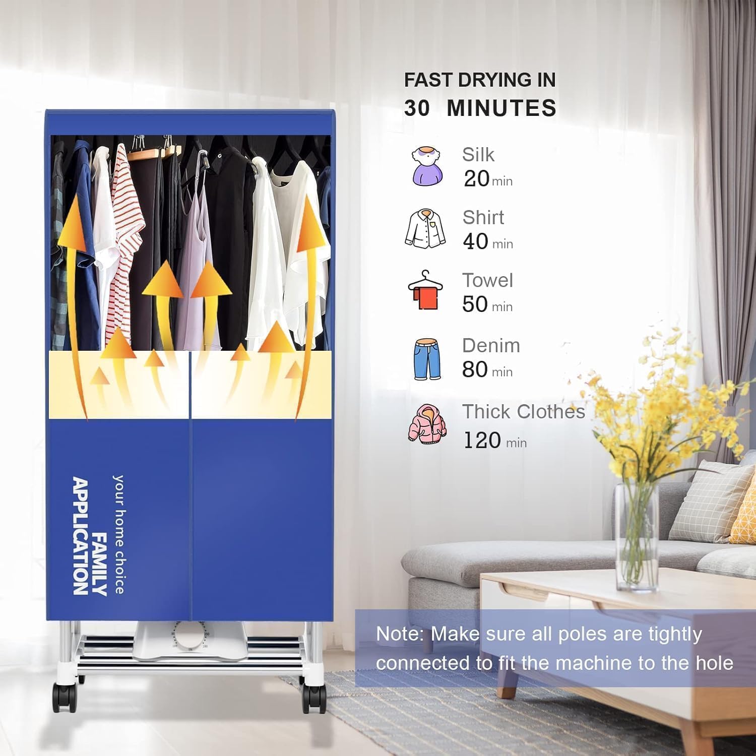 Clothes Dryer, Portable Drying Machine with Timer, 60inch Laundry Drying Wardrobe with Large Capacity, Electric Dryer/Rack for Home | Appartments (Blue ZU1)