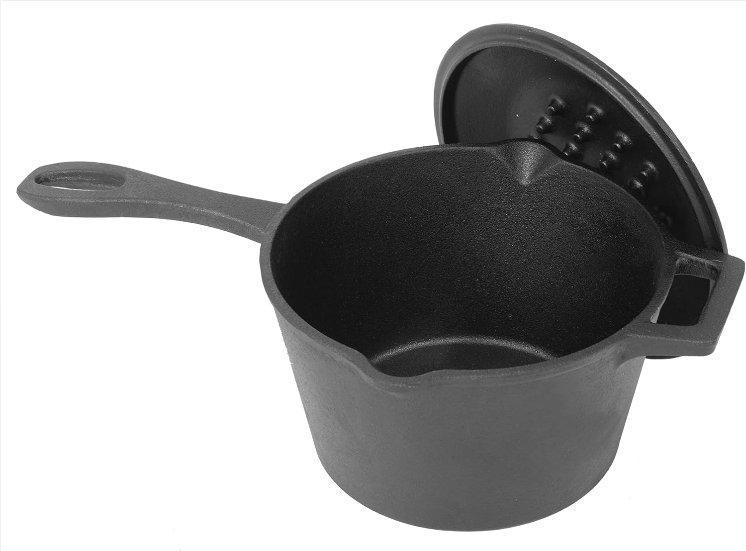 Bayou Classic 7448 2.5-qt Cast Iron Covered Sauce Pot Features Self-Basting Domed Lid Perfect For Reducing Sauces Simmering Soups or Boiling Eggs
