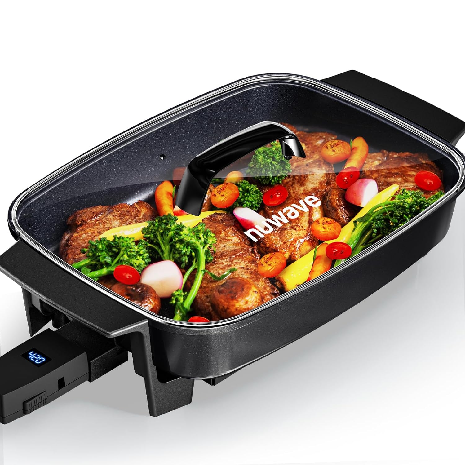Nuwave Medley XL Digital Electric Skillet, Family Size Griddle w/Glass Lid, 2025 New & Improved Precision Heating, 100°-425°F, PFAS Free G11 Nonstick Ceramic Coating, Portable Hot Plate, 7qt Capacity