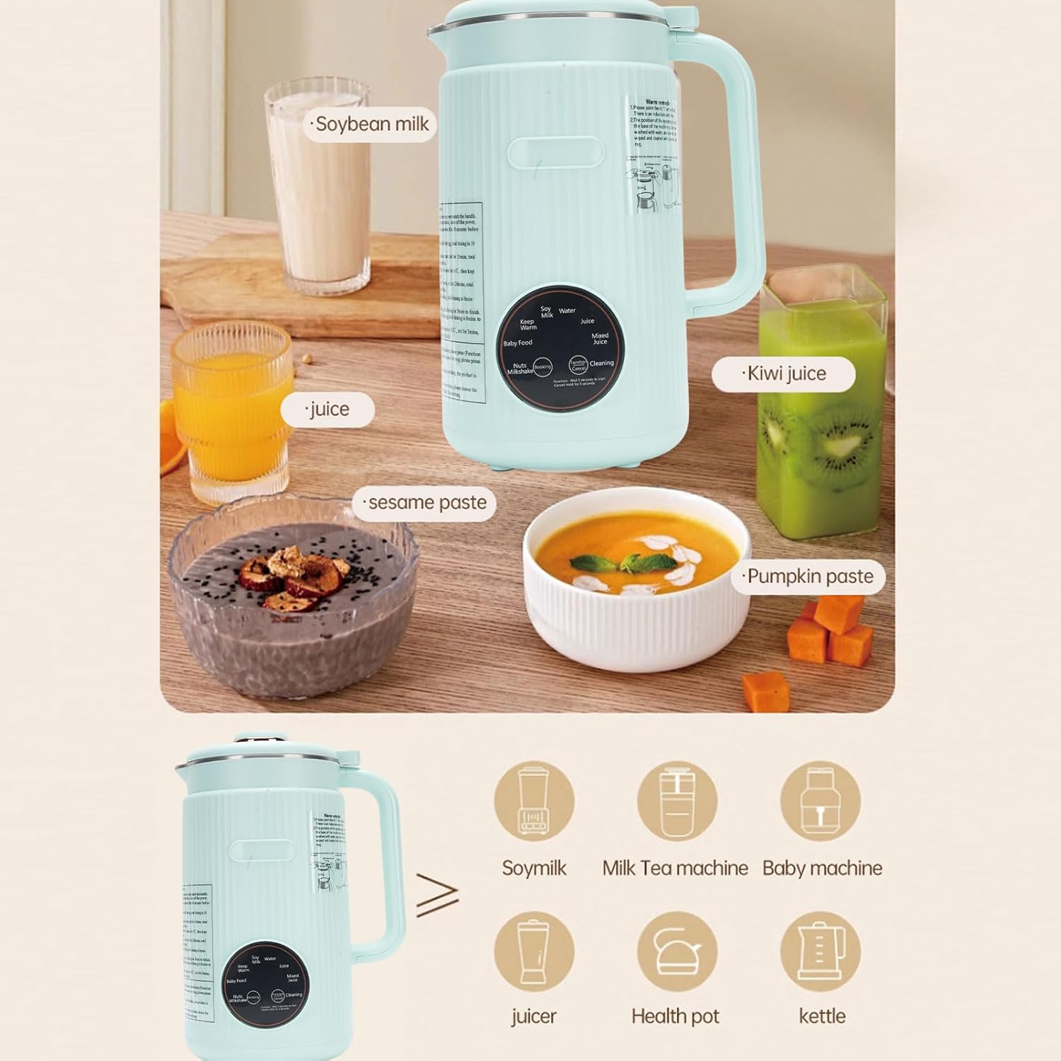 Irishom Nut Milk Maker, Soy Milk Maker Programmable Blender with Digital Display 12 Stainless Steel Blades Auto Cleaning 8H Keep Warm Function (Green)