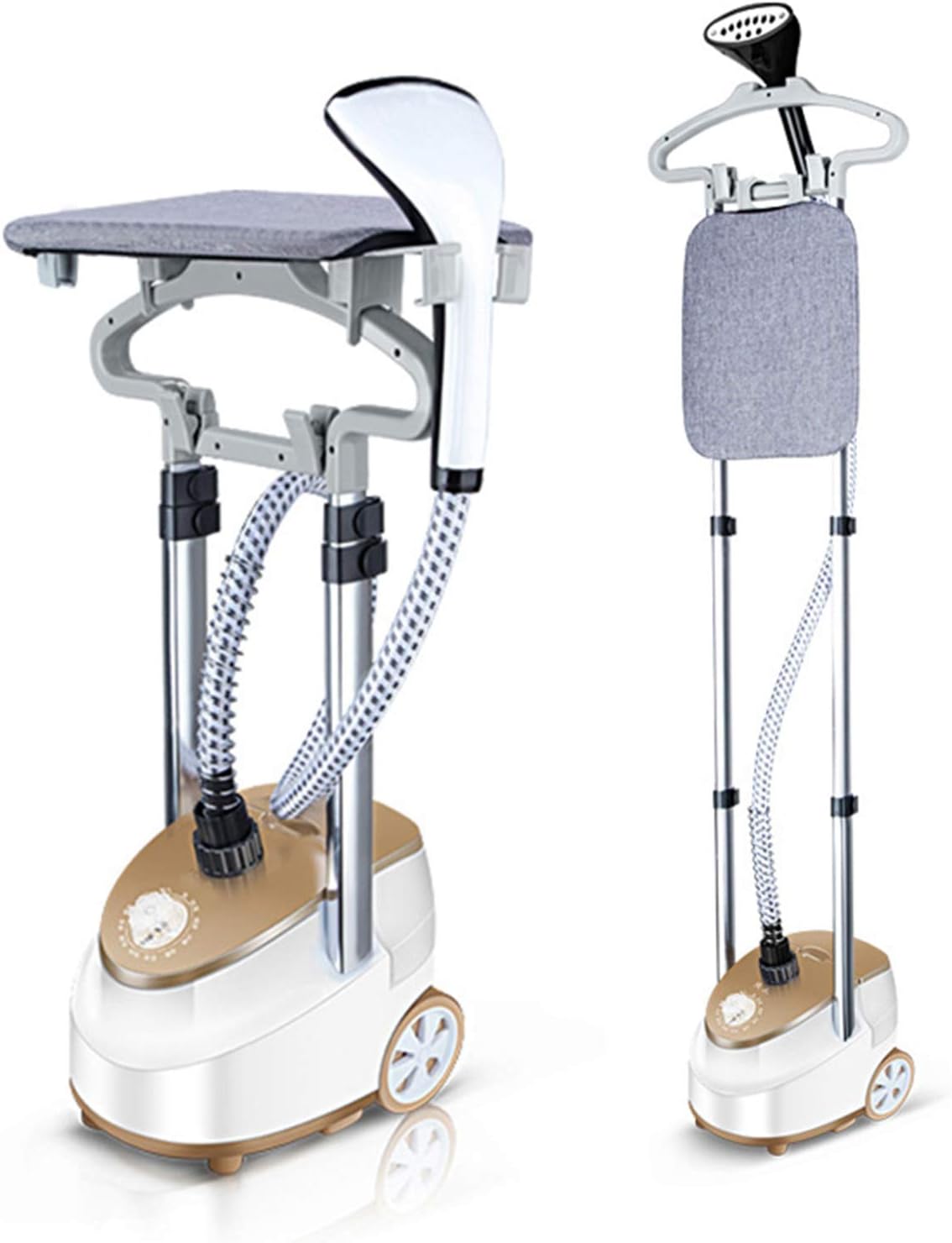 Clothes Professional Vertical Garment Steamer - Full Size Double Pole 2000 W Small Handheld Ironing with Built-in Ironing Board and 1.7 L Water Tank for Household Commercial,Green