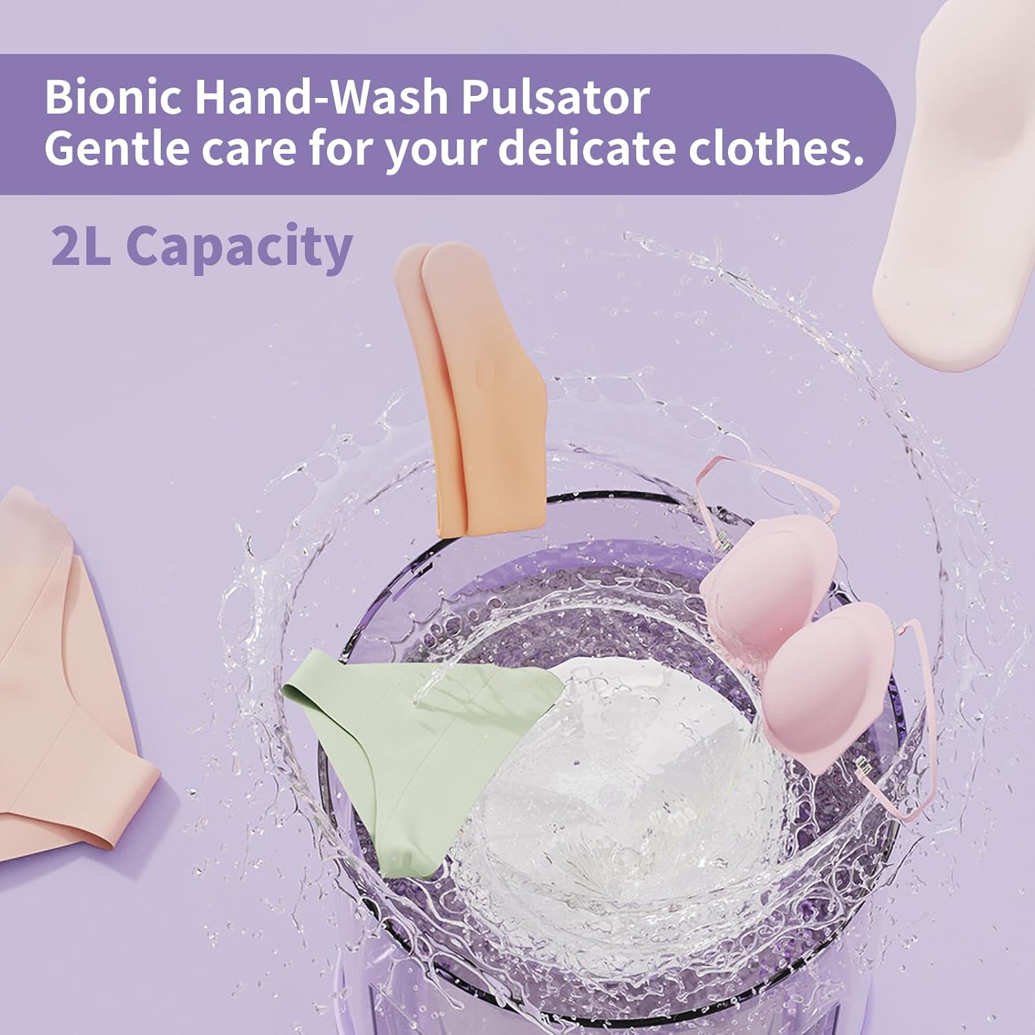 2-in-1 Underwear Washing Machine & Power Spin Dryer, BPA-free Portable Mini Washer, 2L Small Capacity for Socks, Baby Clothes, Travel, Dorm, Apartment, RV, Camp & Countertop Use (Lavender Mist)