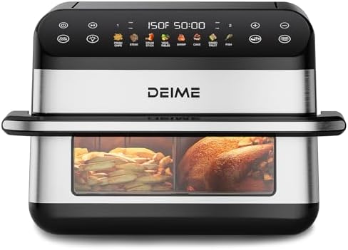 DEIME Dual Zone Air Fryer 10.6 QT Double 1800W Large Capacity Oven Air Fryers Healthy Cooker with 8 Preset, Large AirFryer for Families Visual Cooking Window, Non-Stick Basket, Included Recipe