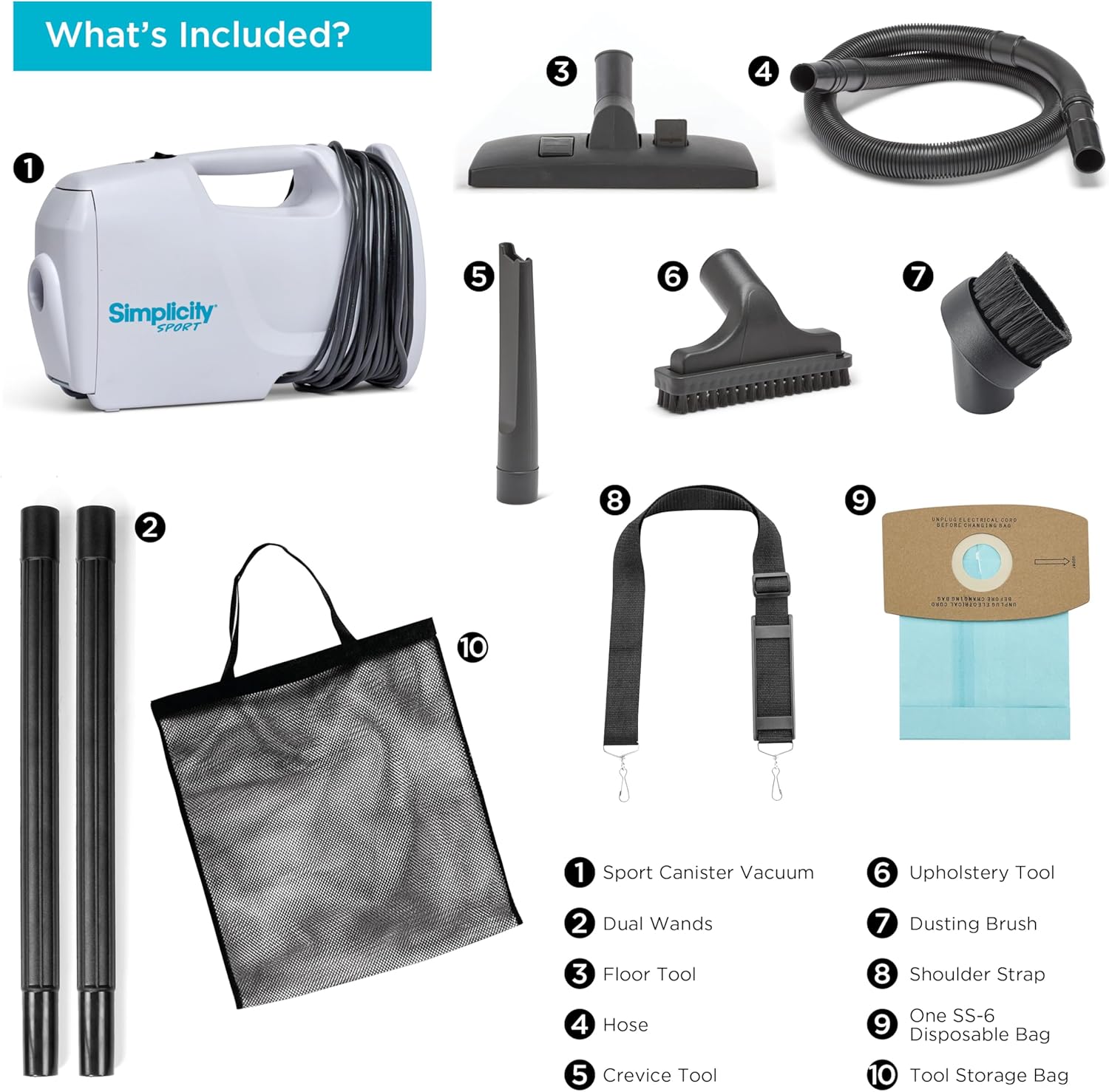 Simplicity Vacuums Handheld Canister Vacuum with Carry Strap for Hard Floors and Rugs, Car Detailing Vacuum Cleaner, S100