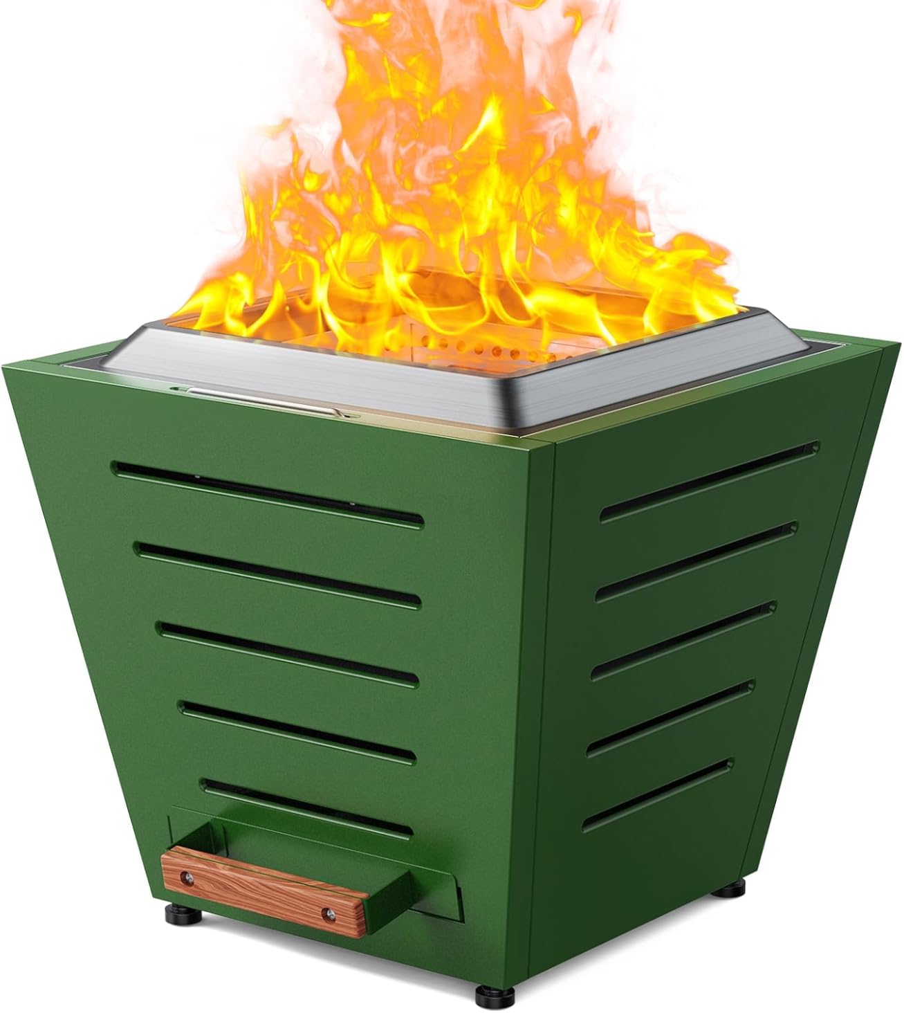 20 ” Smokeless Fire Pit, Portable Stainless Steel Wood Burning Fireplace for Outdoor Patio, Includes Pull-Out Ash Tray & Handles – Green (1 Door) (1 Doors)