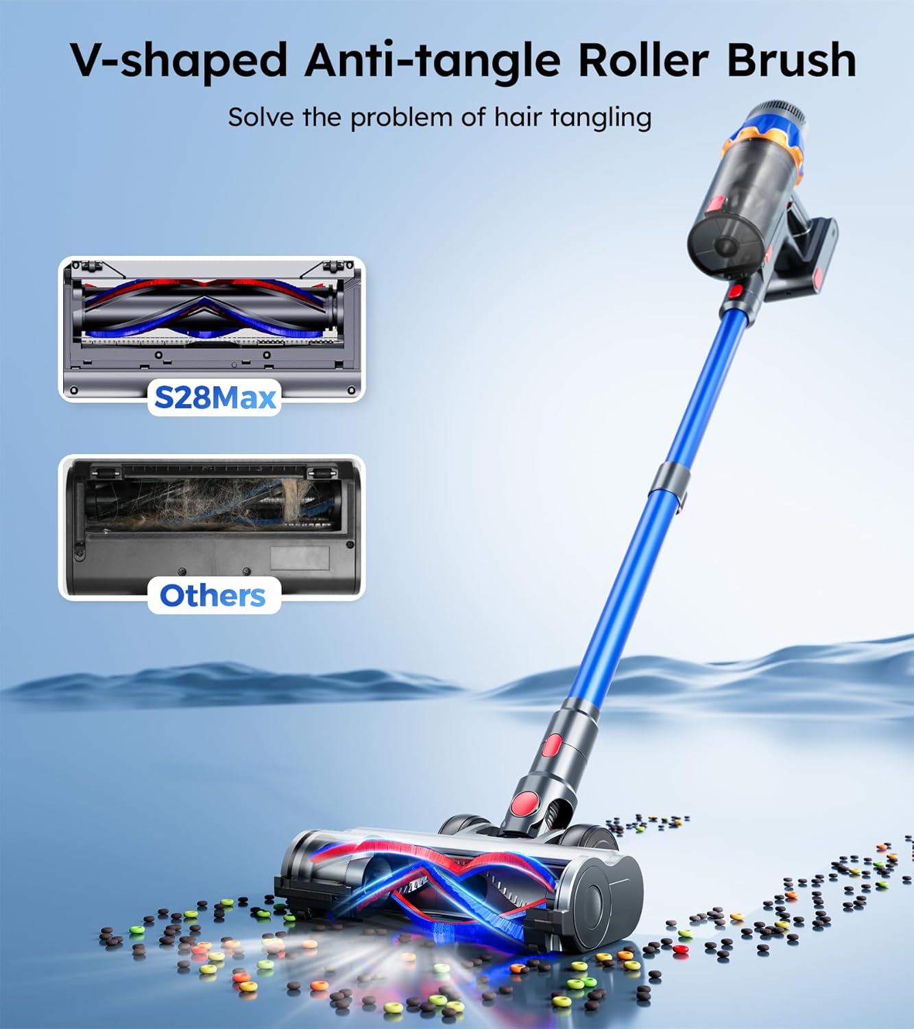 Cordless Vacuum Cleaner, Upgraded 600W 50KPA 70Mins Cordless Stick Vacuum Cleaner with Self-Standing and Smart Screen, Anti-tangle Wireless Vacumm, Vacuum Cleaners for Home/Pet Hair/Carpets/Floors