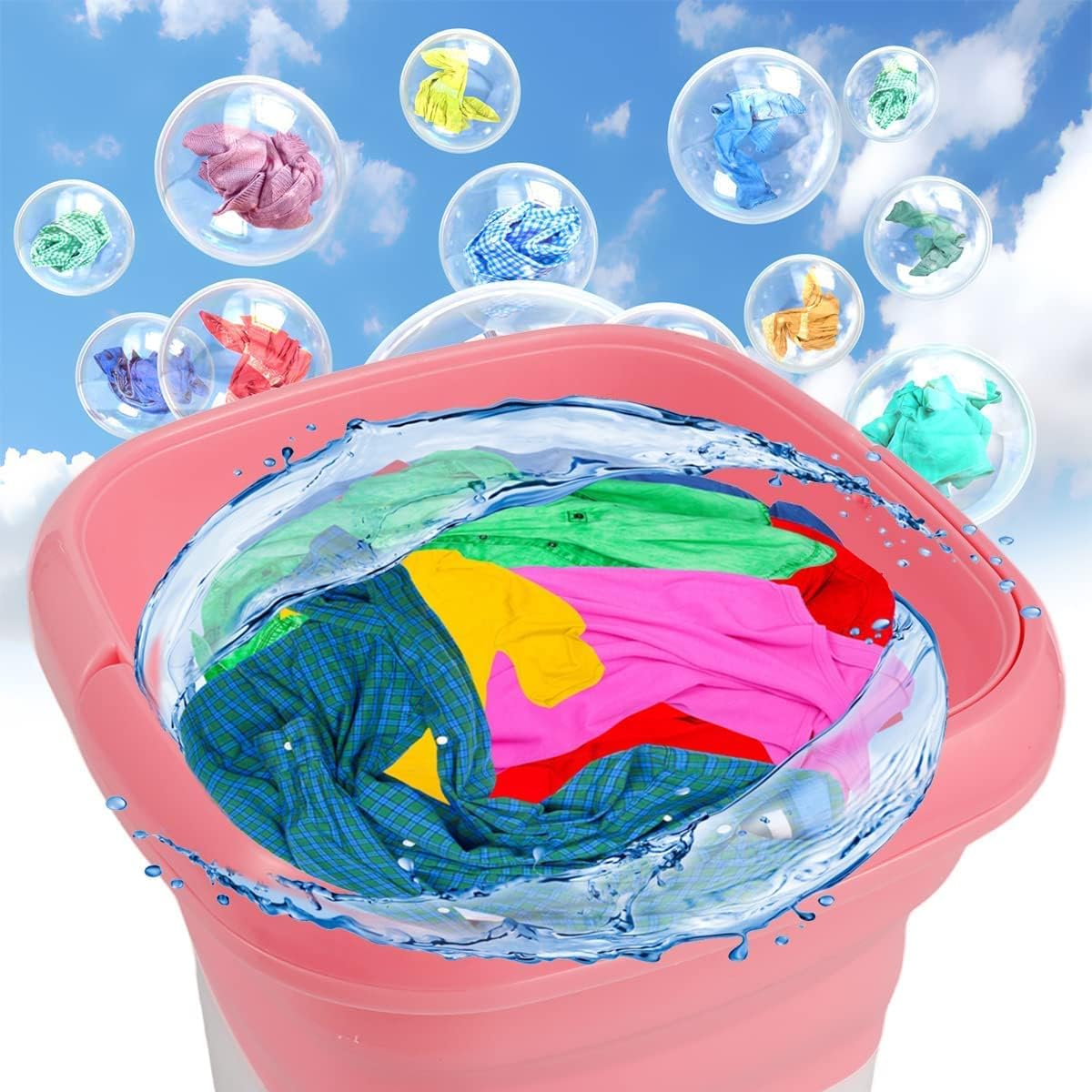 Portable Washing Machines,Small Washing Machine,Mini Washing Machine with Drain Basket Foldable Reusable Ultrasonic Washing Machine Portable Small Timer Laundry for Home Travel (2)