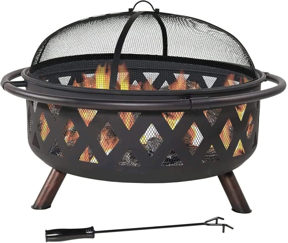 Outdoor Brazier Garden Fire Pits 36 Inch Metal Brazier Large Bonfire Wood Burning Patio Backyard Firepit Outdoor Fire Pits with Fireplace Cover for Camping Bonfire