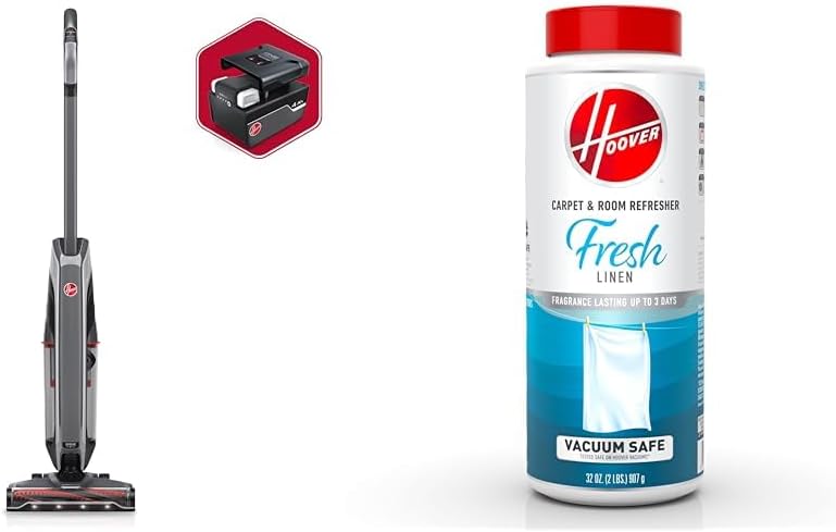 Hoover ONEPWR Evolve Pet Elite Cordless Upright Vacuum Cleaner, for Carpet and Hard Floor, Portable and Lightweight, BH53801V + 32 oz Carpet & Room Refresher, Carpet Powder, Fresh Linen Scent, AH31210