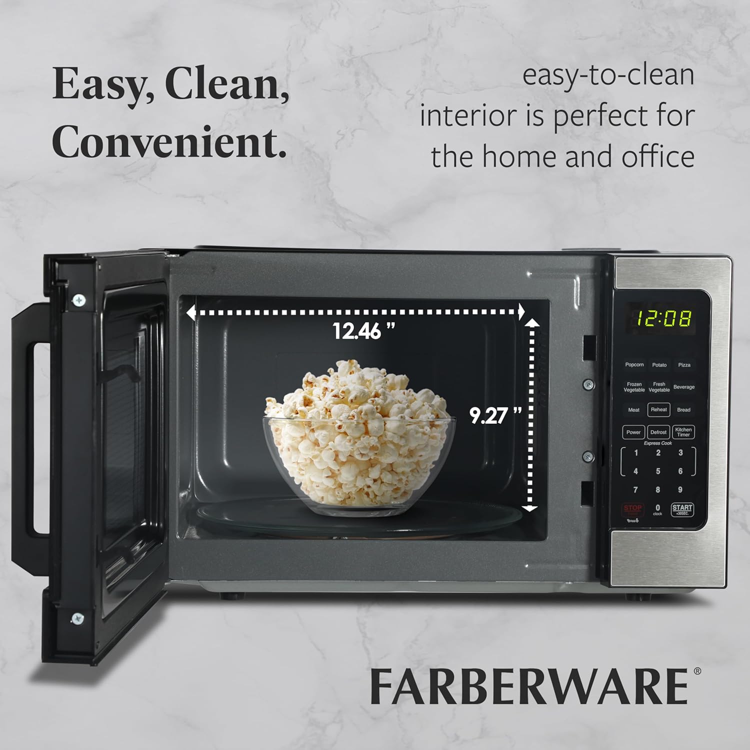 Farberware 0.9 Cu. Ft. Countertop Microwave Oven – 900 Watts Power, Auto Cook Settings, Defrost, Easy Clean and Child Safety Lock - Stainless Steel