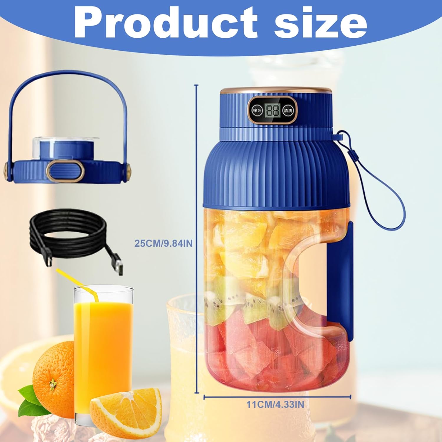 Portable Blender Large Capacity Portable Juicer Blender 10 Blades Electric Personal Blenders with Anti-slip Handle Juicer Cup with Digital Display Blender Personal Size Blenders